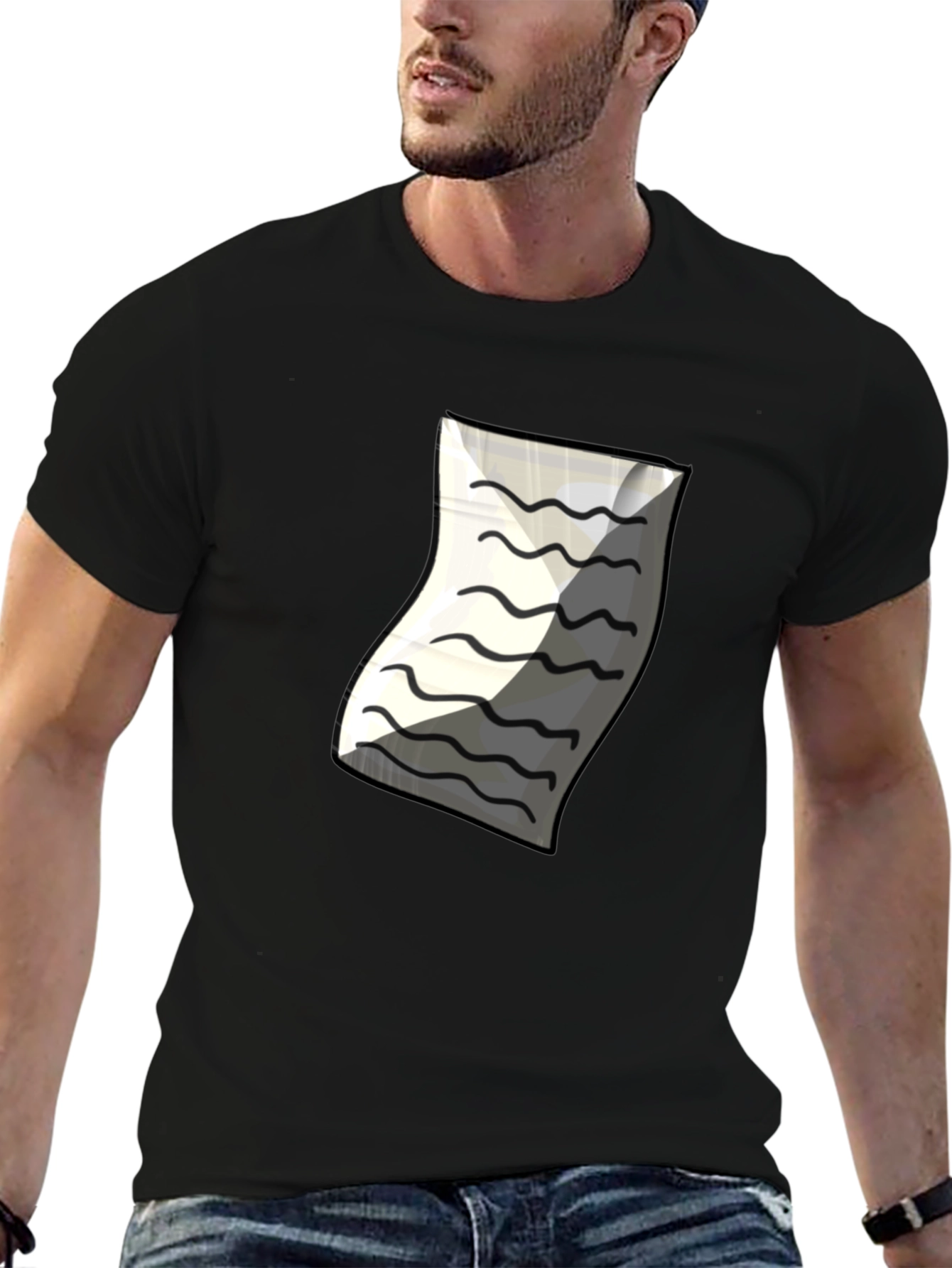 Mens Black T-Shirt with Paper Design