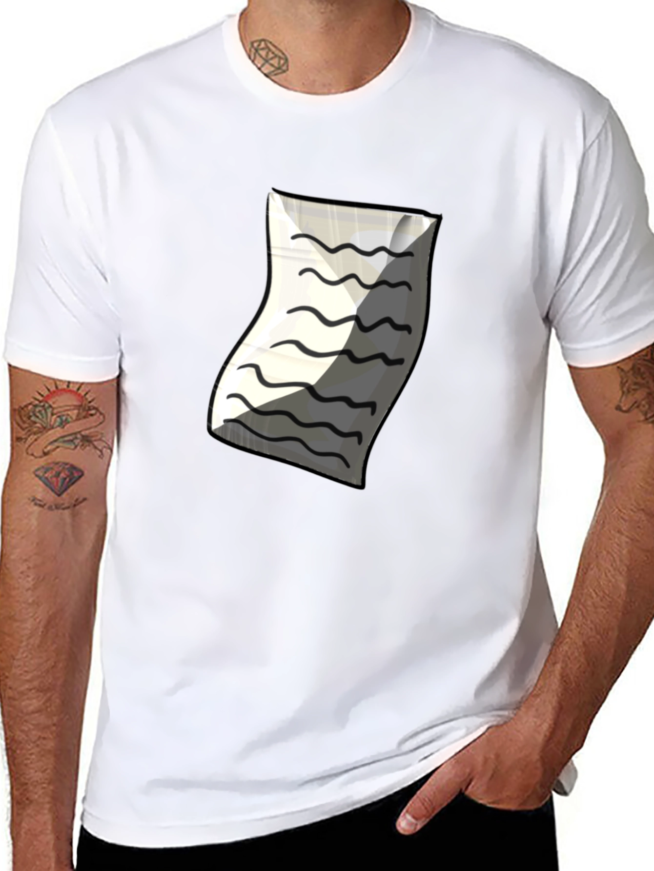 Mens Black T-Shirt with Paper Design