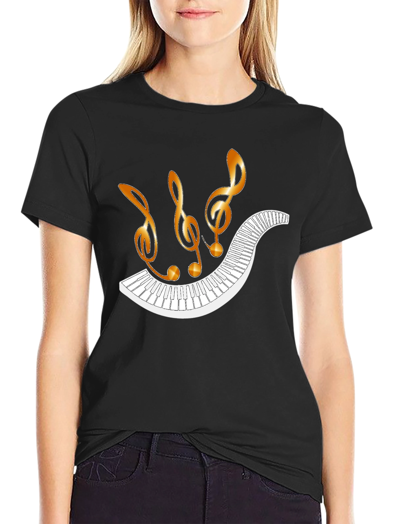Musical Notes Piano Keys Black T-Shirt