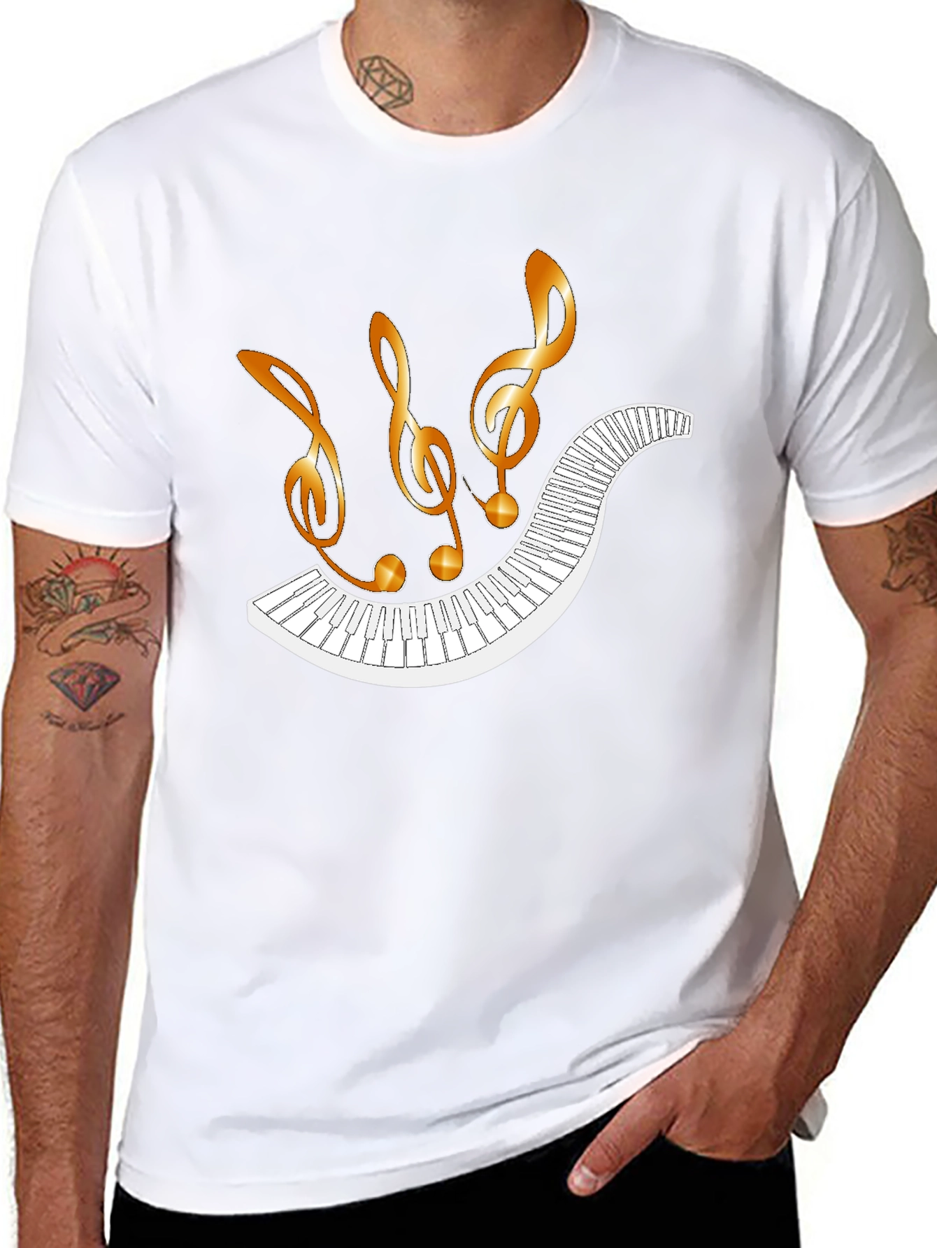 Musical Notes Piano Keys Black T-Shirt