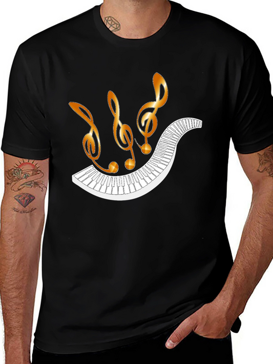 Musical Notes Piano Keys Black T-Shirt