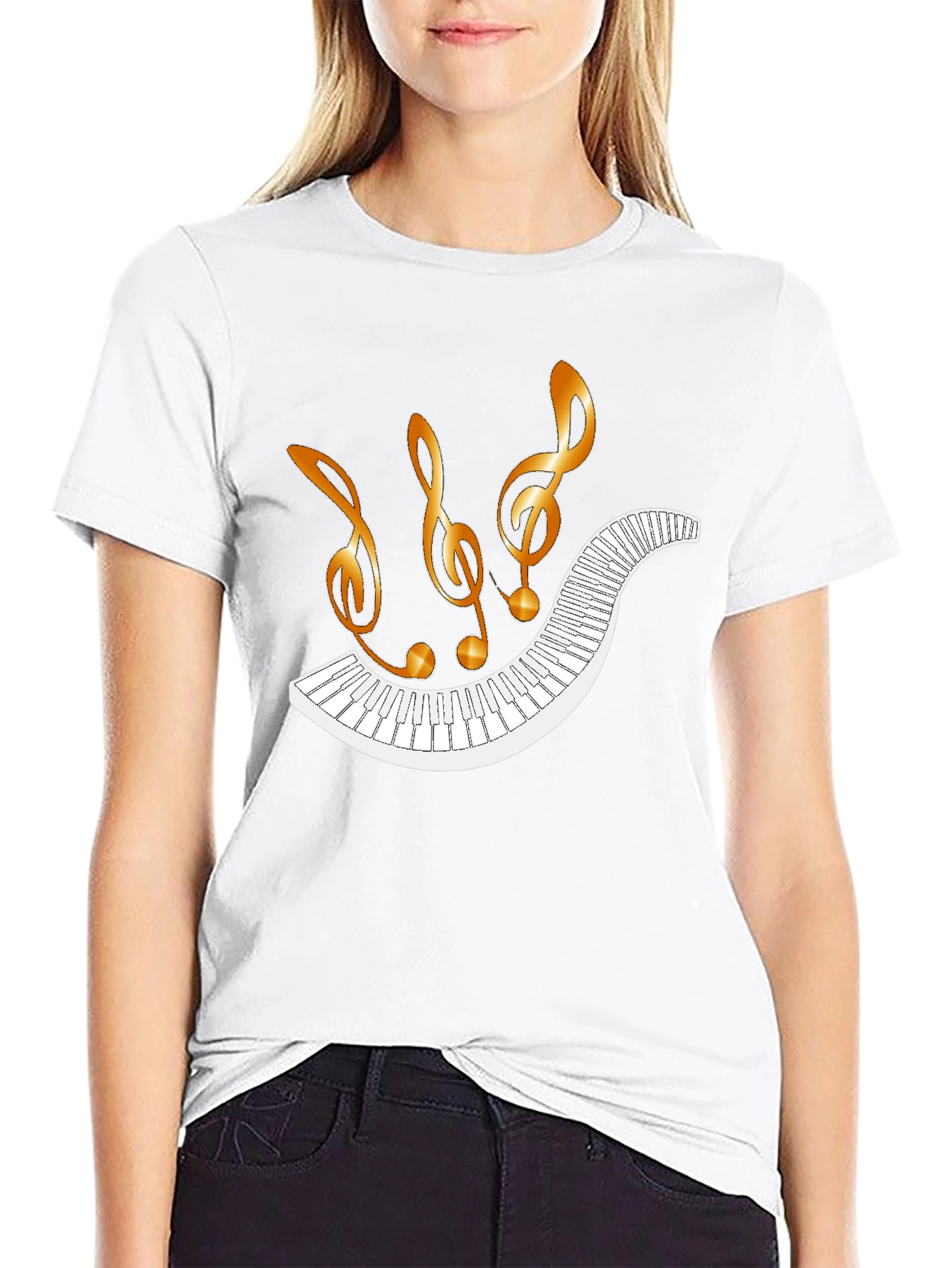 Musical Notes Piano Keys Black T-Shirt