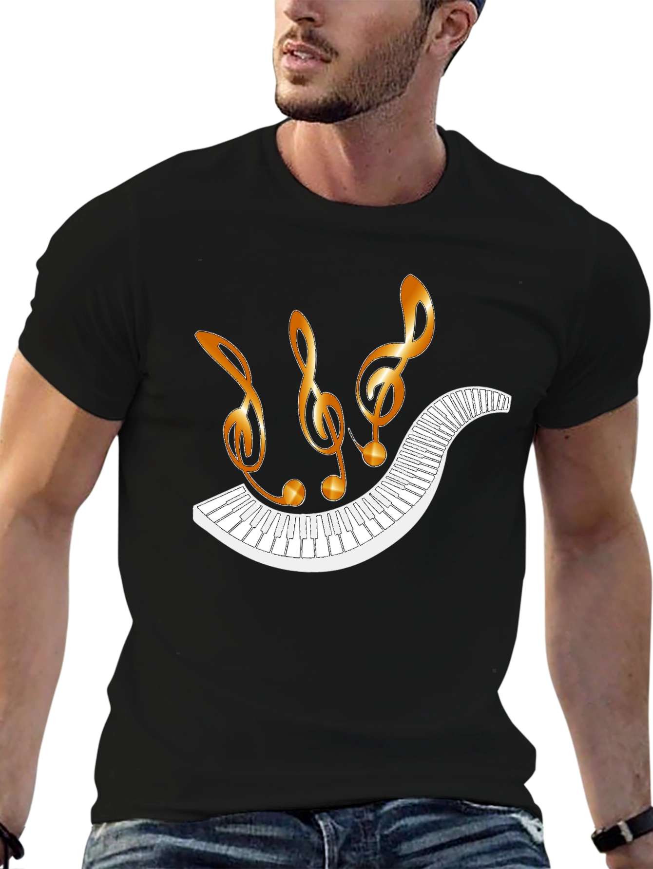 Musical Notes Piano Keys Black T-Shirt