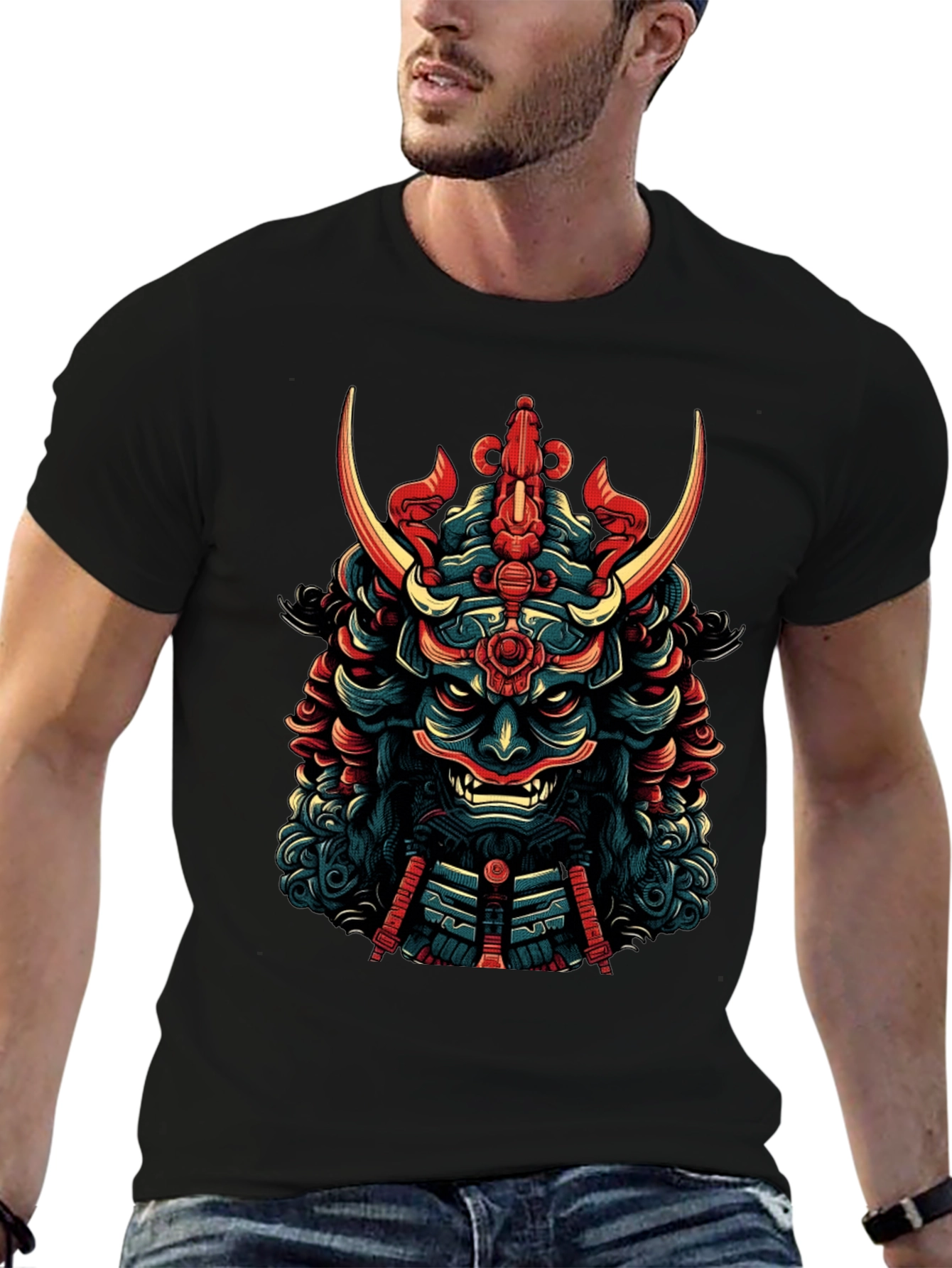 Samurai Mask Graphic Tee - Mens Black T-Shirt