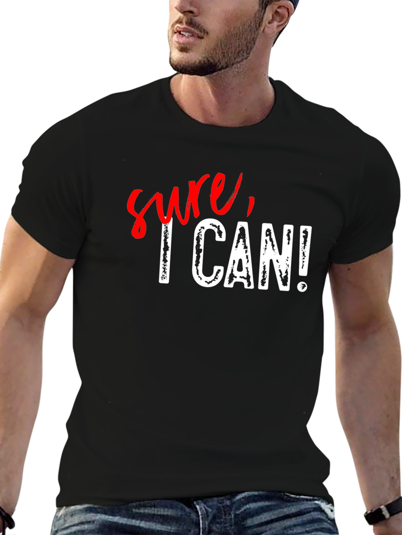 Sure I Can! Graphic Print Black Cotton T-Shirt