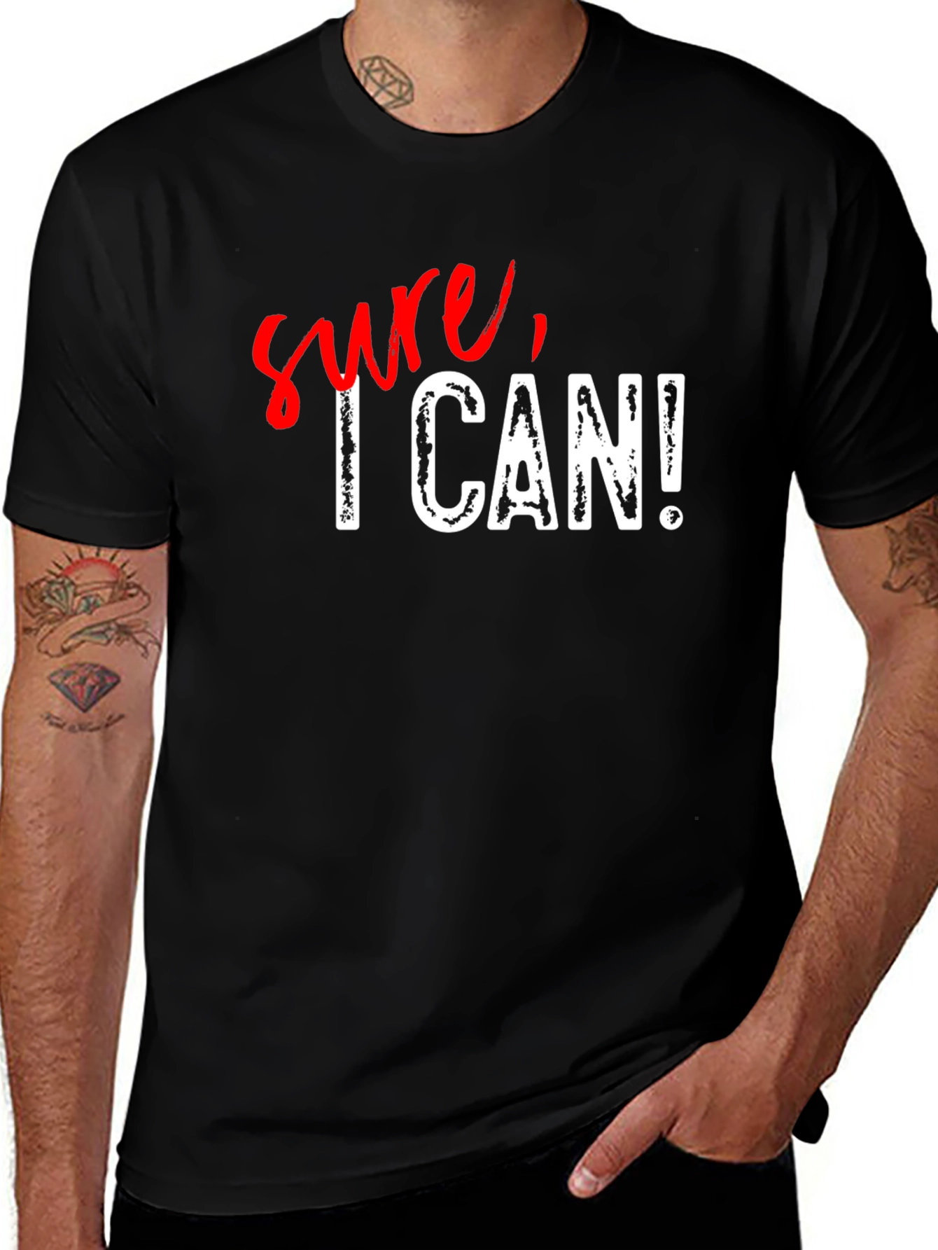 Sure I Can! Graphic Print Black Cotton T-Shirt