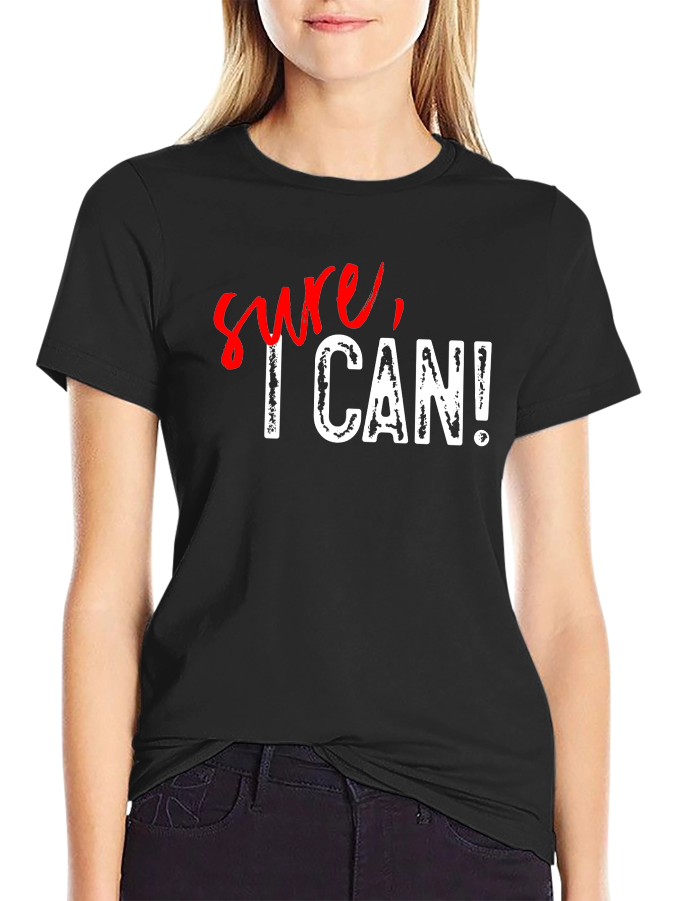 Sure I Can! Graphic Print Black Cotton T-Shirt