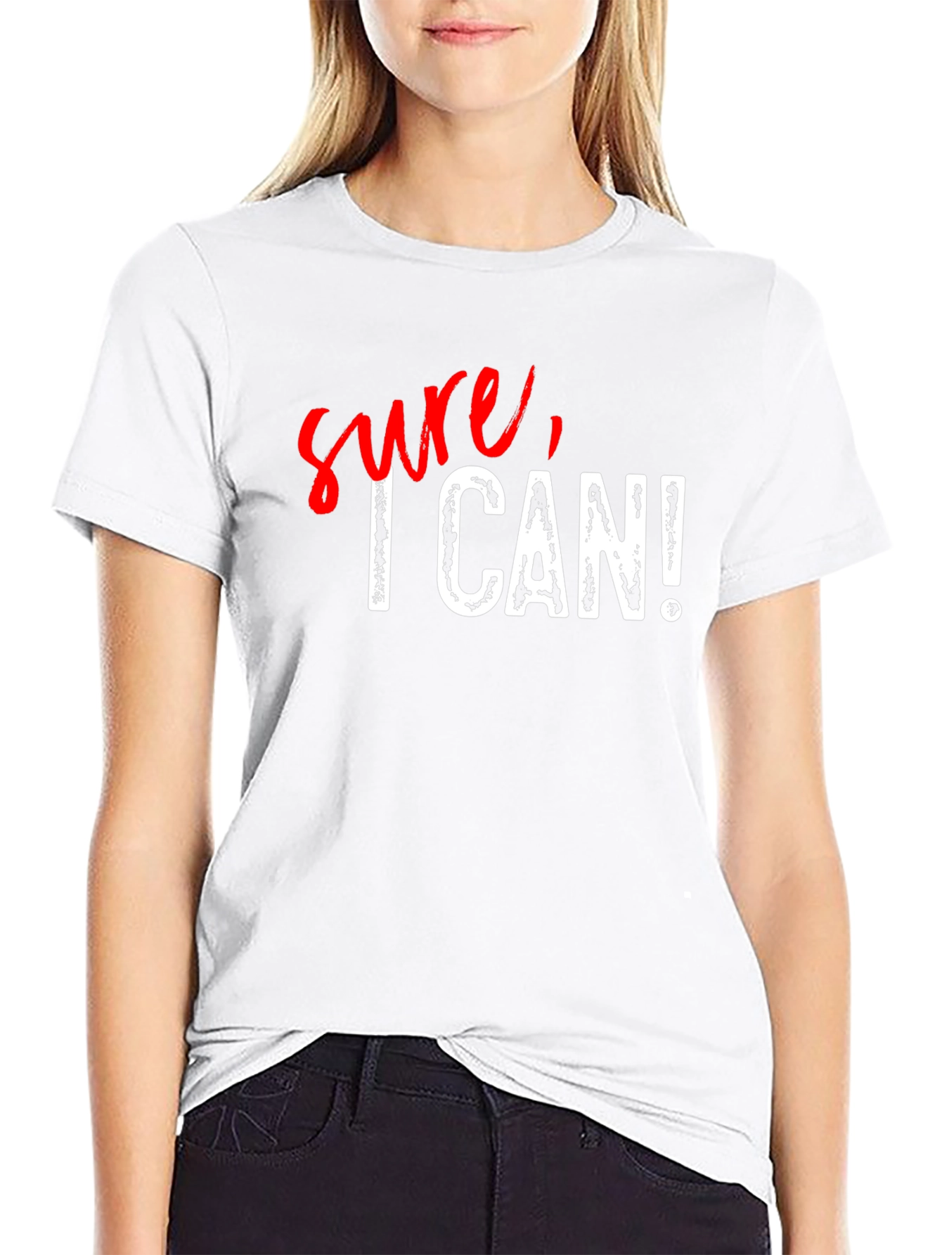 Sure I Can! Graphic Print Black Cotton T-Shirt