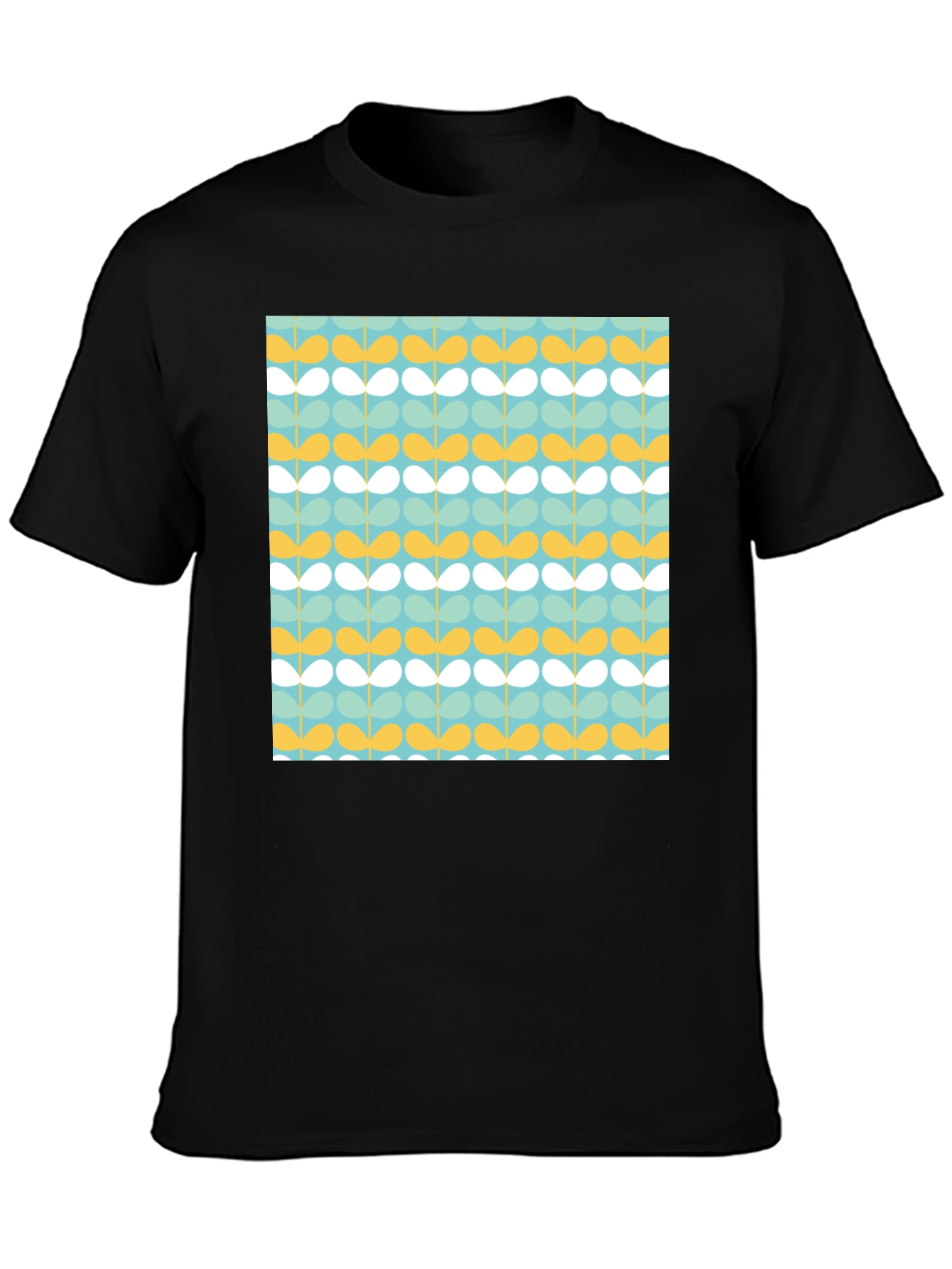 Retro Floral Pattern Black T-Shirt