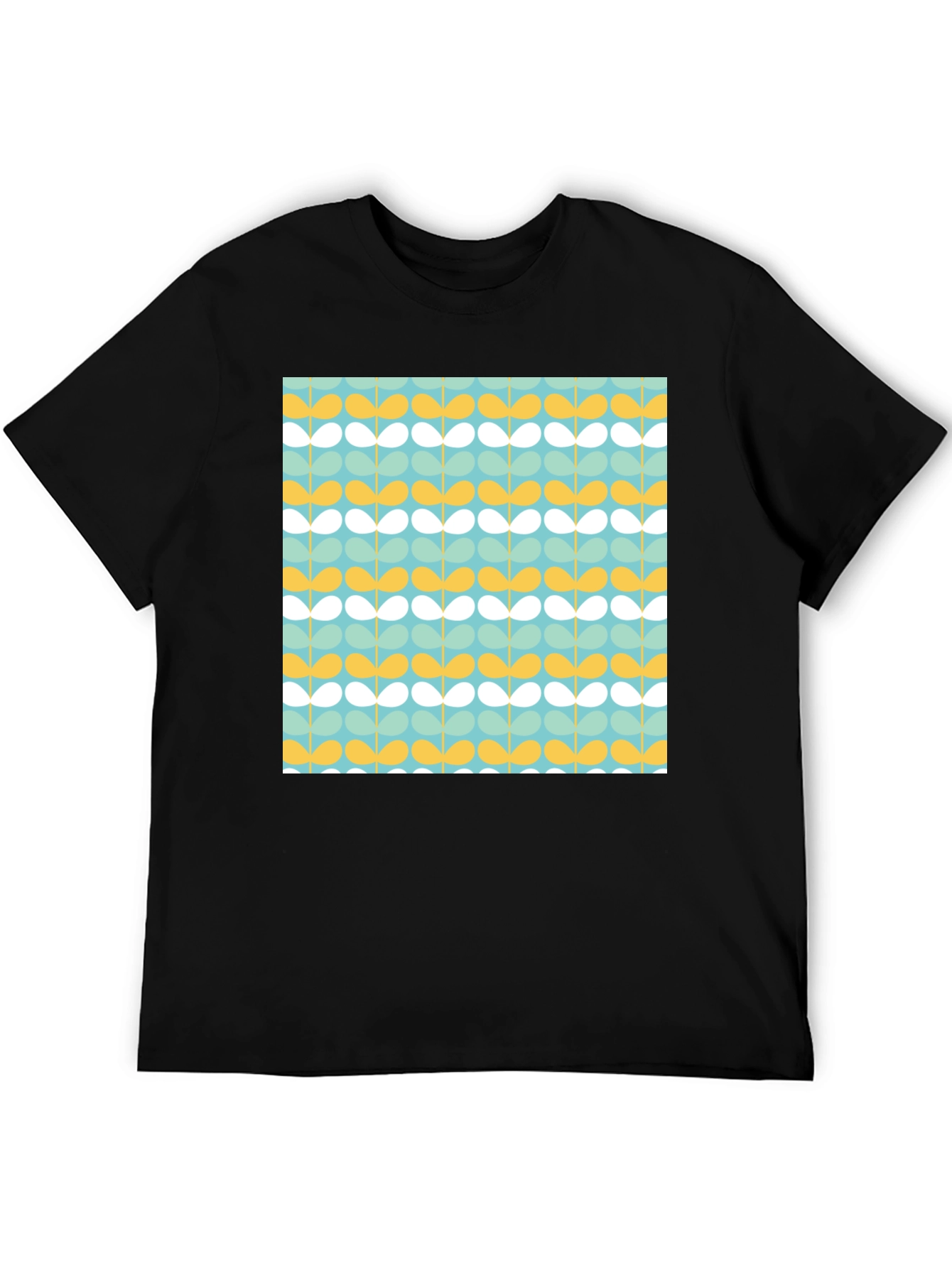 Retro Floral Pattern Black T-Shirt