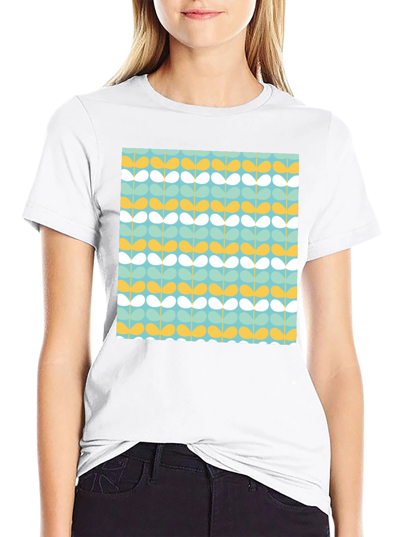 Retro Floral Pattern Black T-Shirt