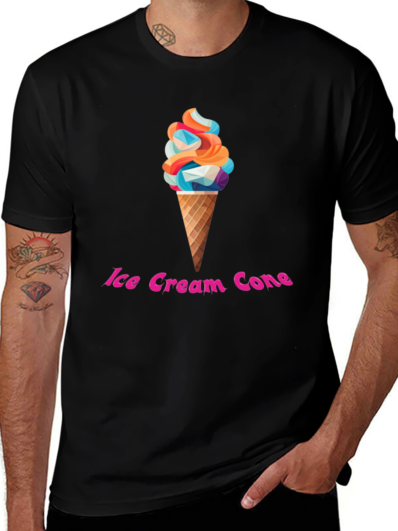 Ice Cream Cone Graphic T-Shirt - Trendy Black Tee
