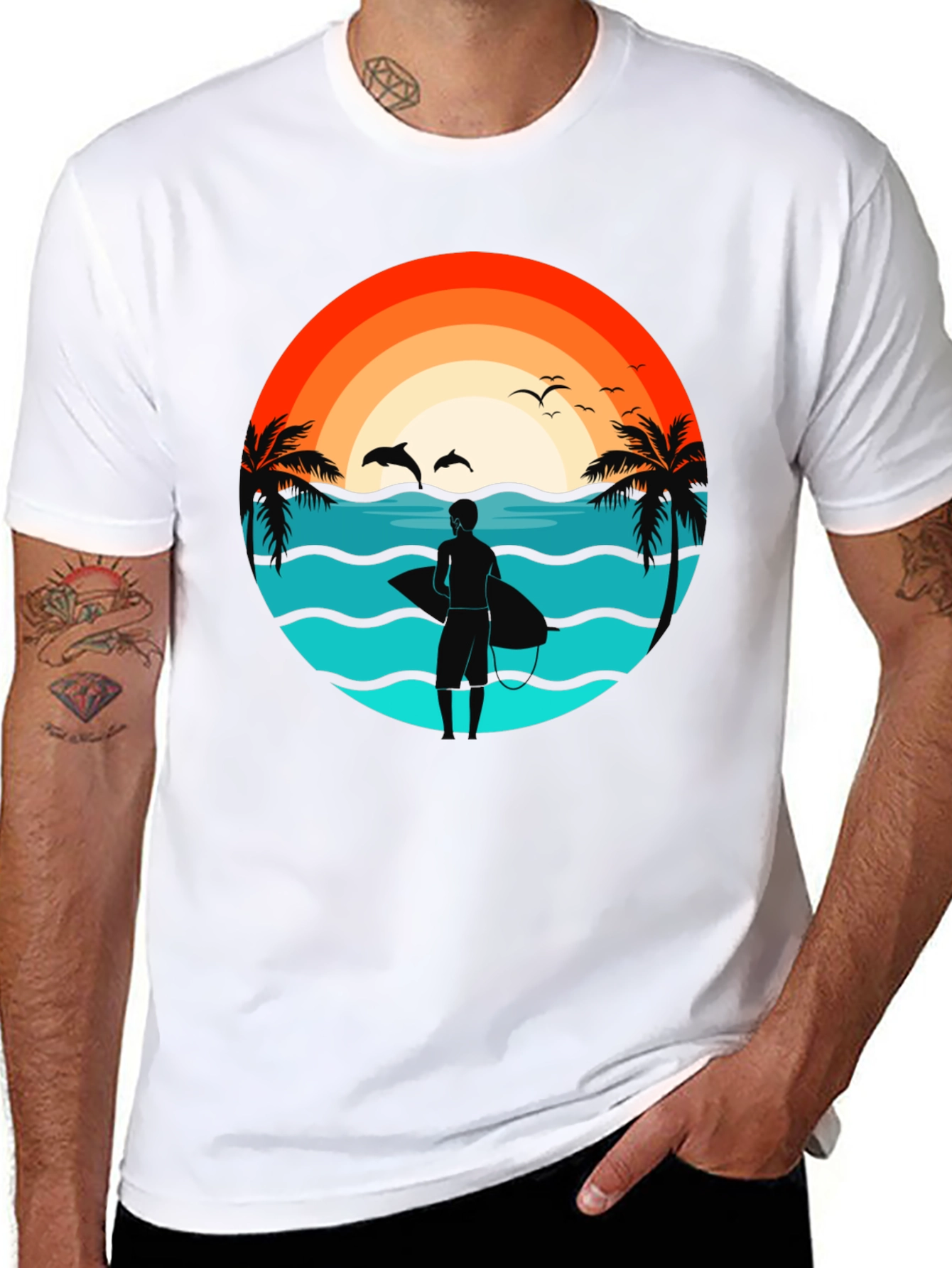 Surfer Beach Sunset Graphic Tee - Mens