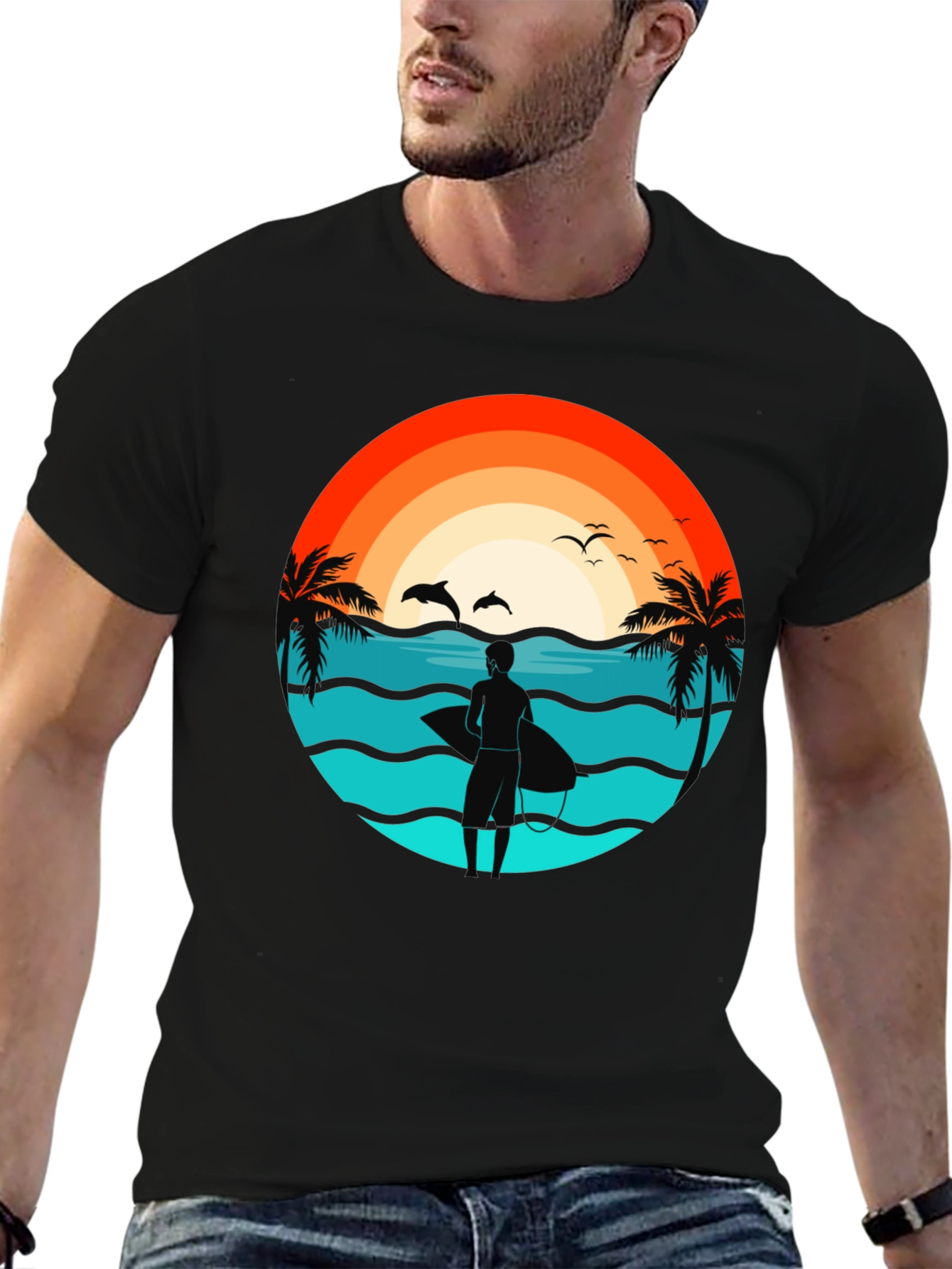Surfer Beach Sunset Graphic Tee - Mens