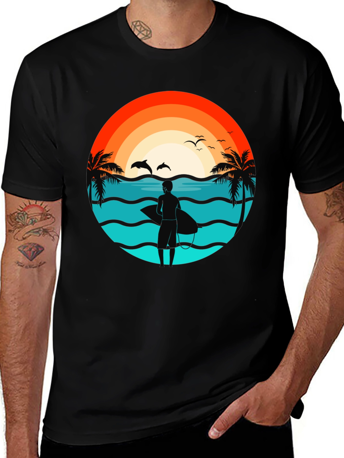 Surfer Beach Sunset Graphic Tee - Mens