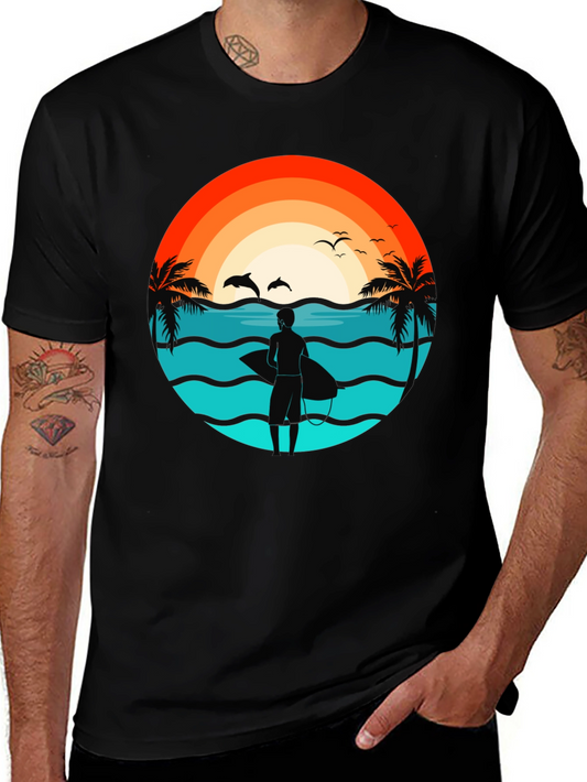 Surfer Beach Sunset Graphic Tee - Mens