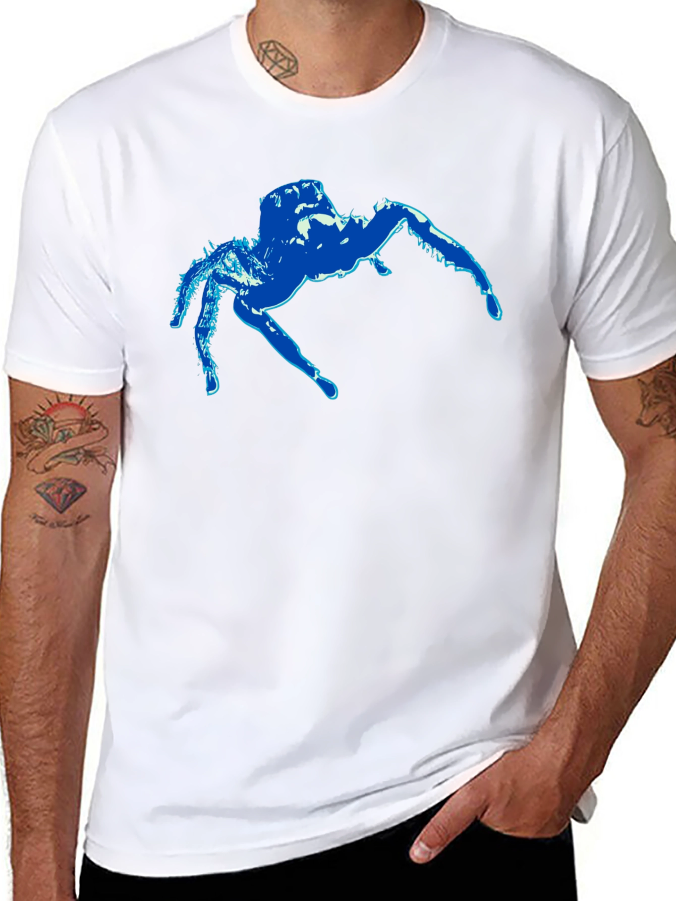 Blue Spider Graphic Black T-Shirt