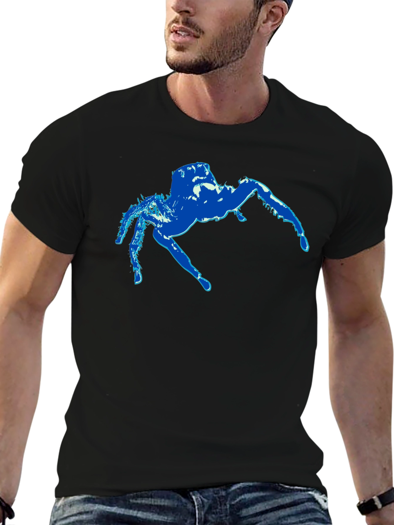 Blue Spider Graphic Black T-Shirt