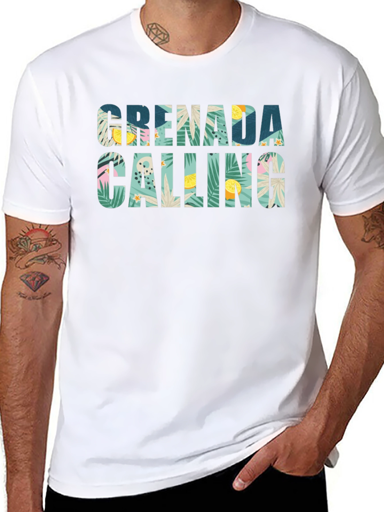 Grenada Calling Tropical Print T-Shirt
