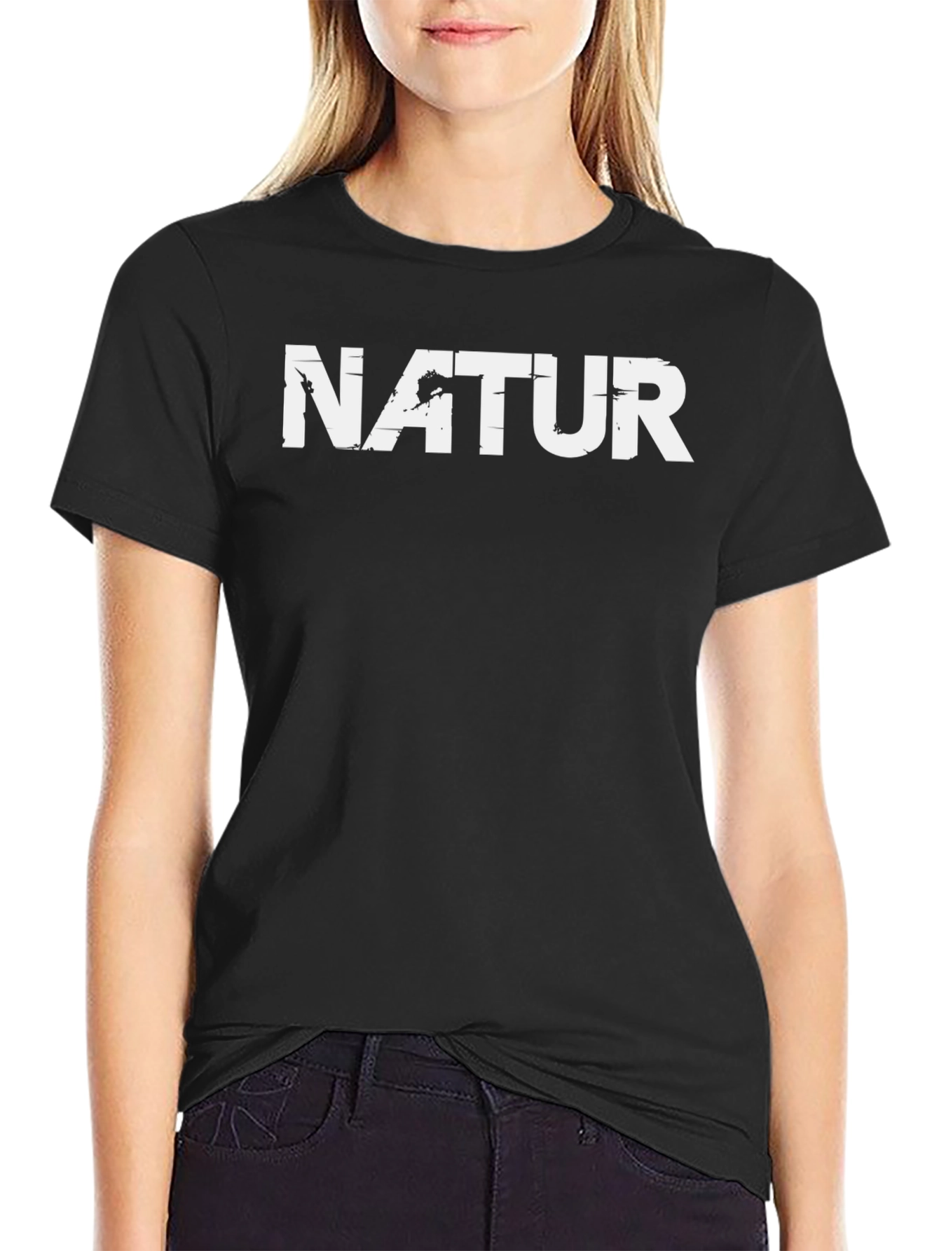 Natur Graphic Tee - Distressed Print Black T-Shirt