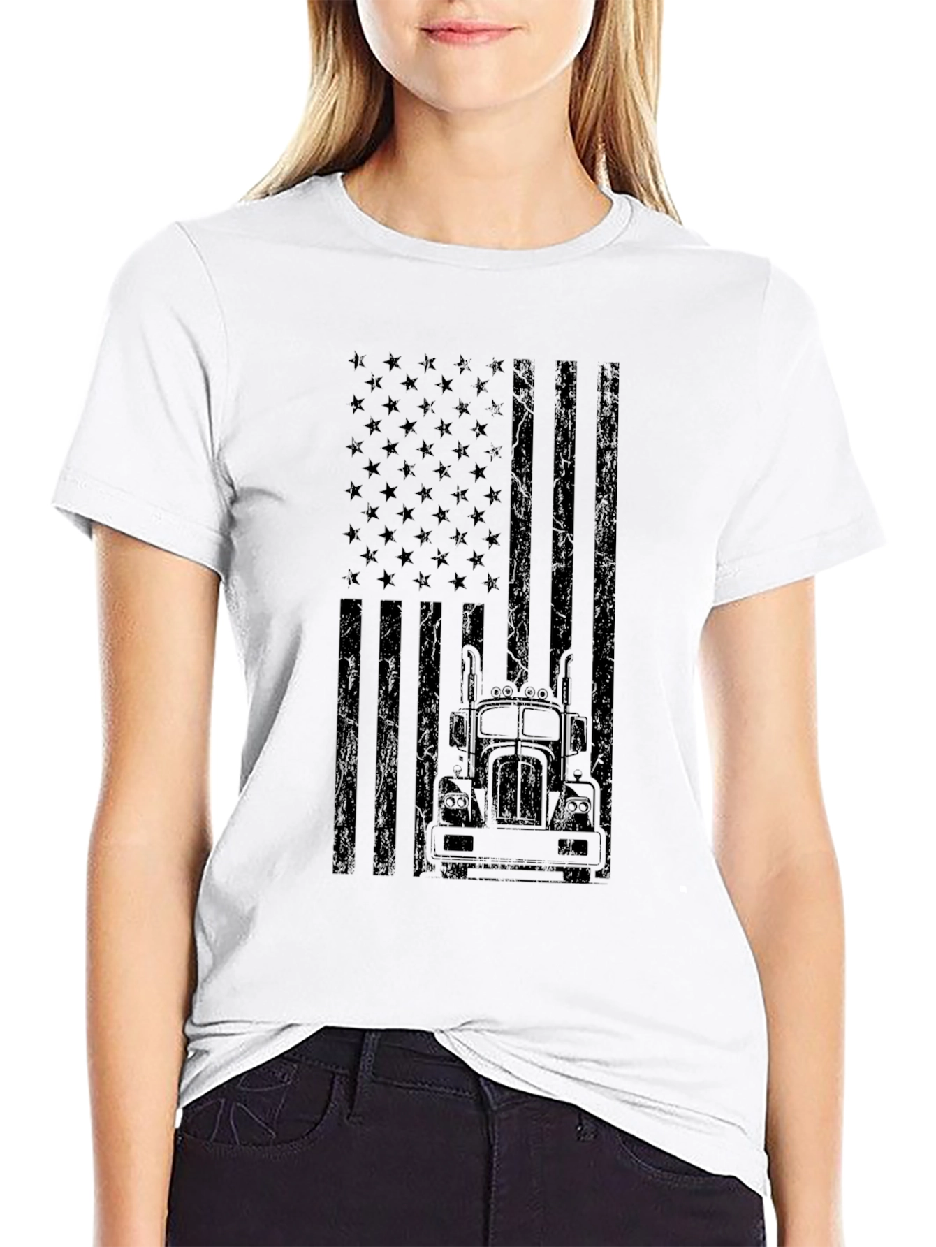 Trucker American Flag Graphic Tee - Black