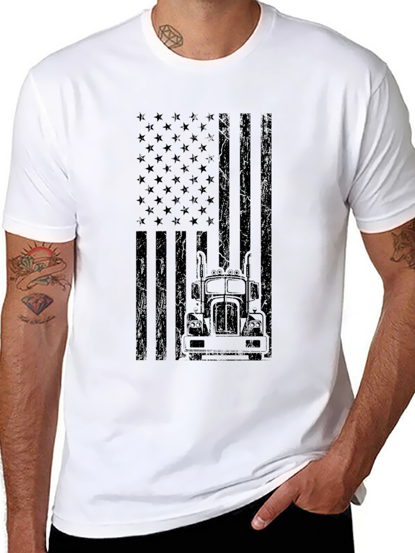 Trucker American Flag Graphic Tee - Black