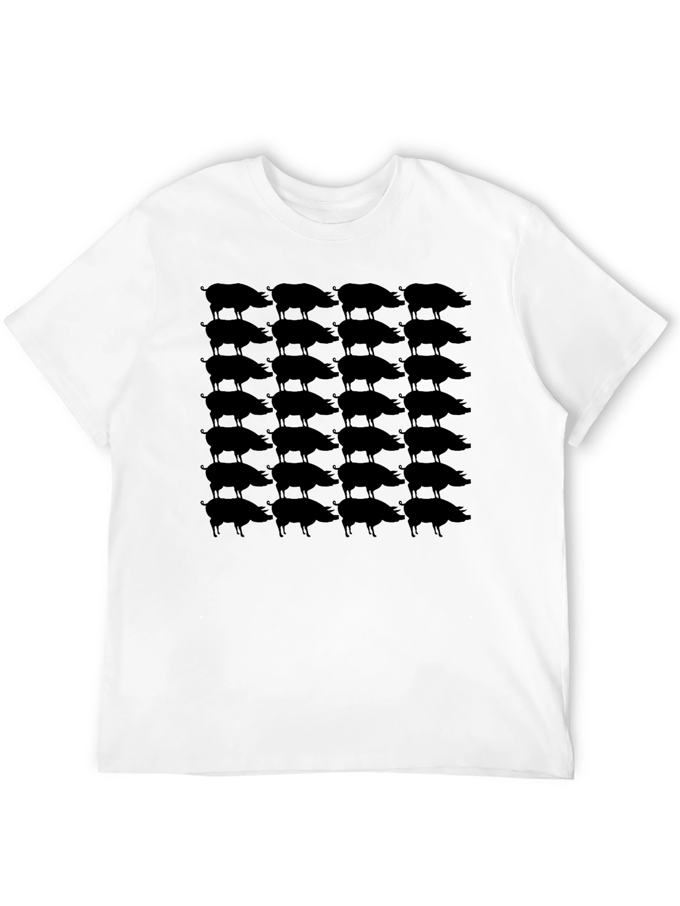 Mens Black Pig Print Crew Neck T-Shirt