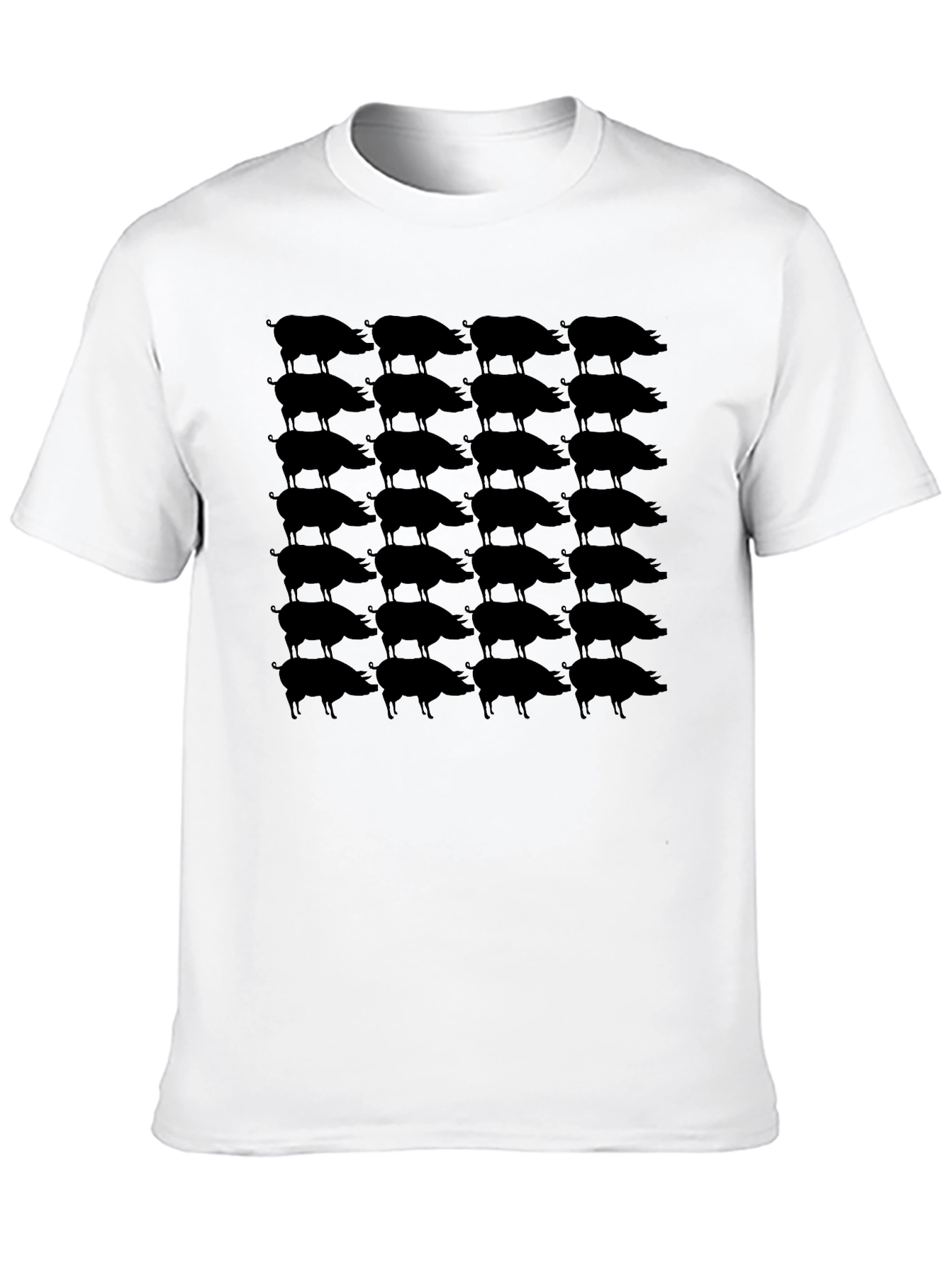Mens Black Pig Print Crew Neck T-Shirt