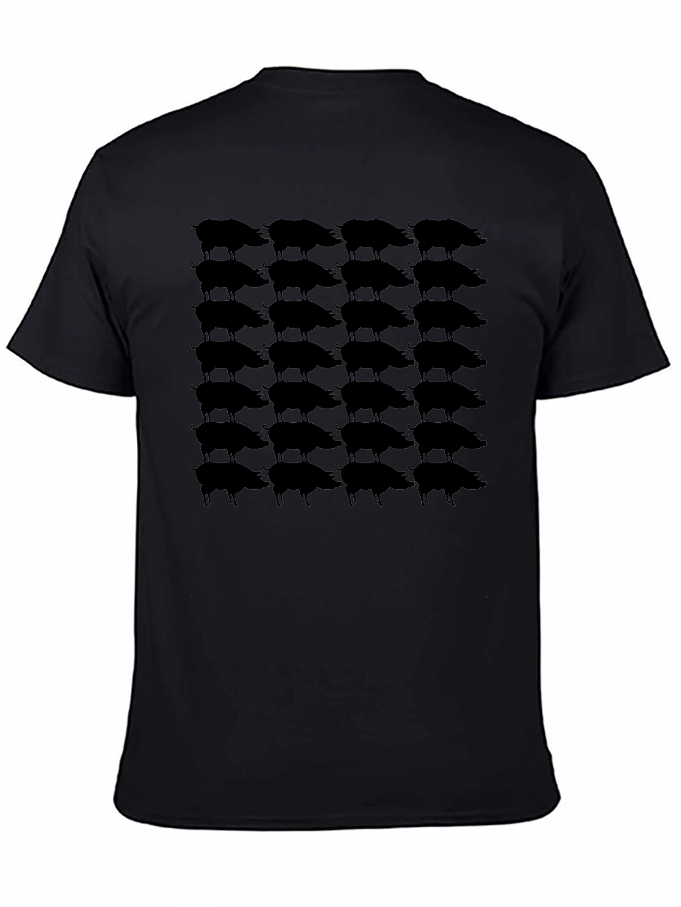 Mens Black Pig Print Crew Neck T-Shirt