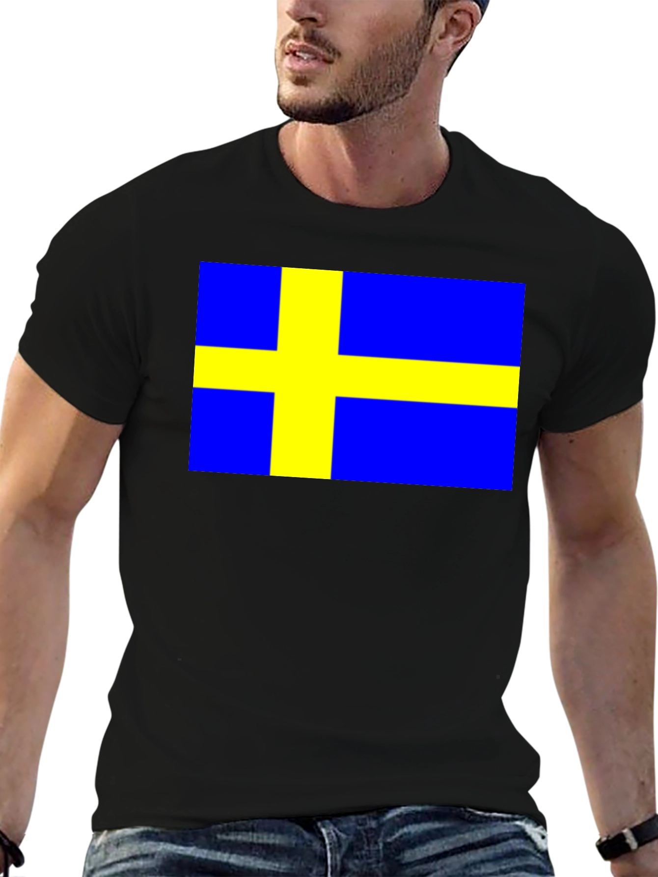 Swedish Flag T-Shirt - Black Cotton Tee