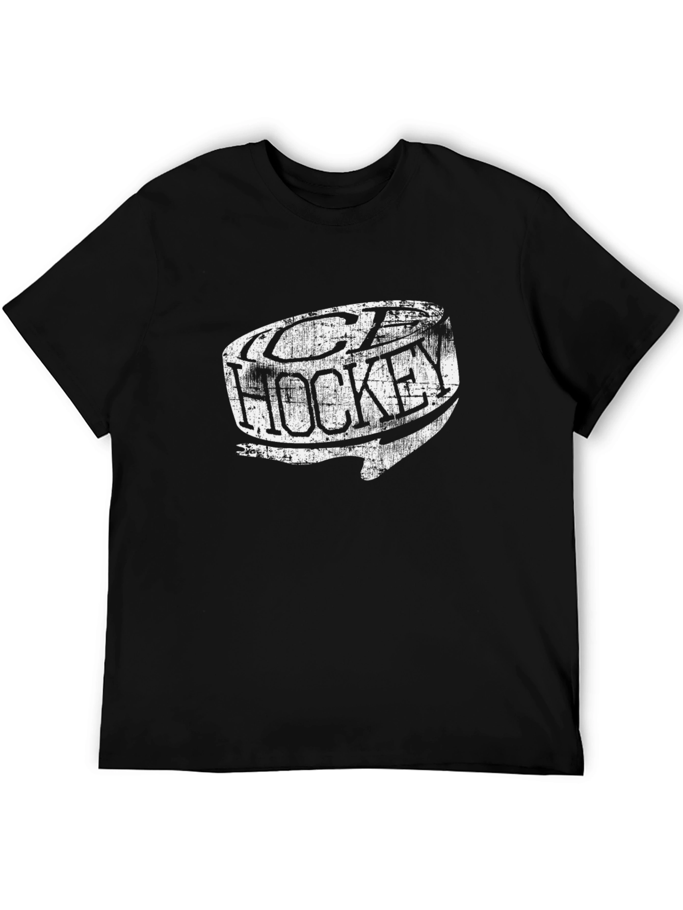 Distressed Ice Hockey Graphic Tee - Black