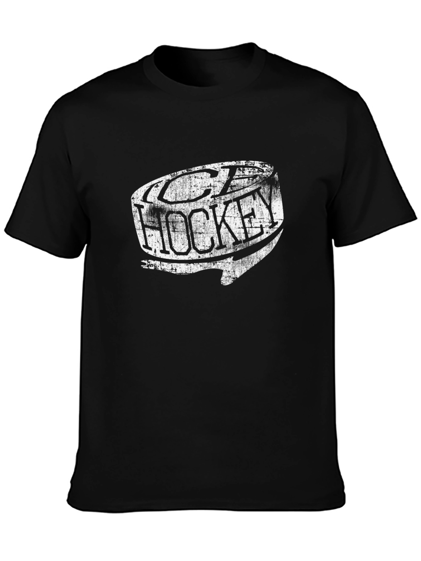 Distressed Ice Hockey Graphic Tee - Black