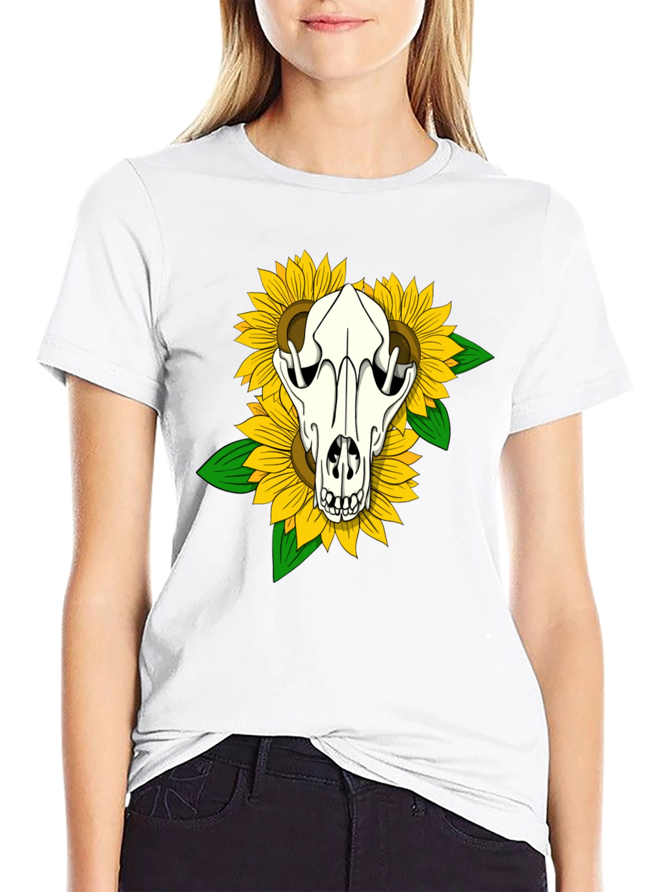 Skull & Sunflower Graphic T-Shirt - Black