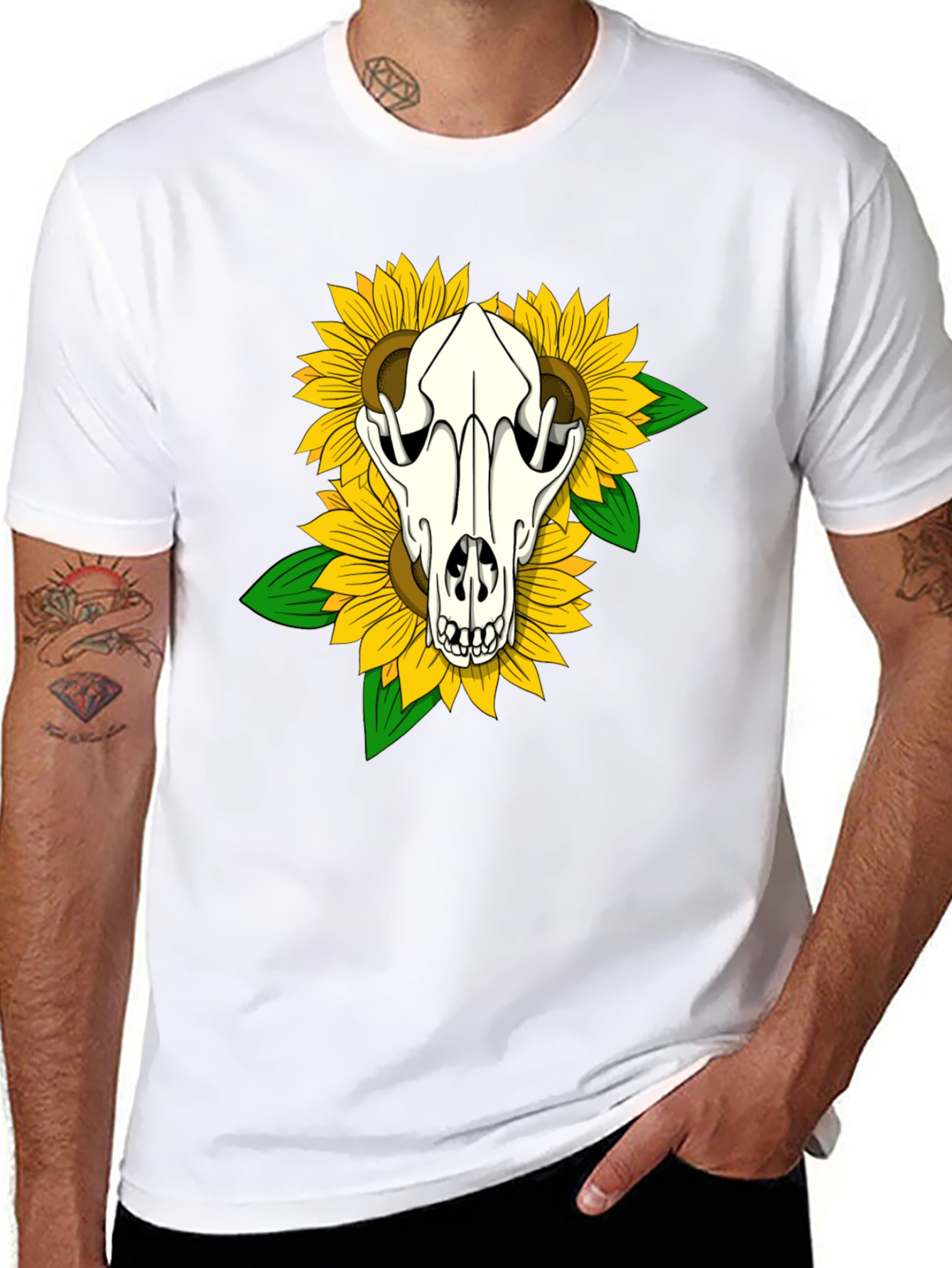 Skull & Sunflower Graphic T-Shirt - Black