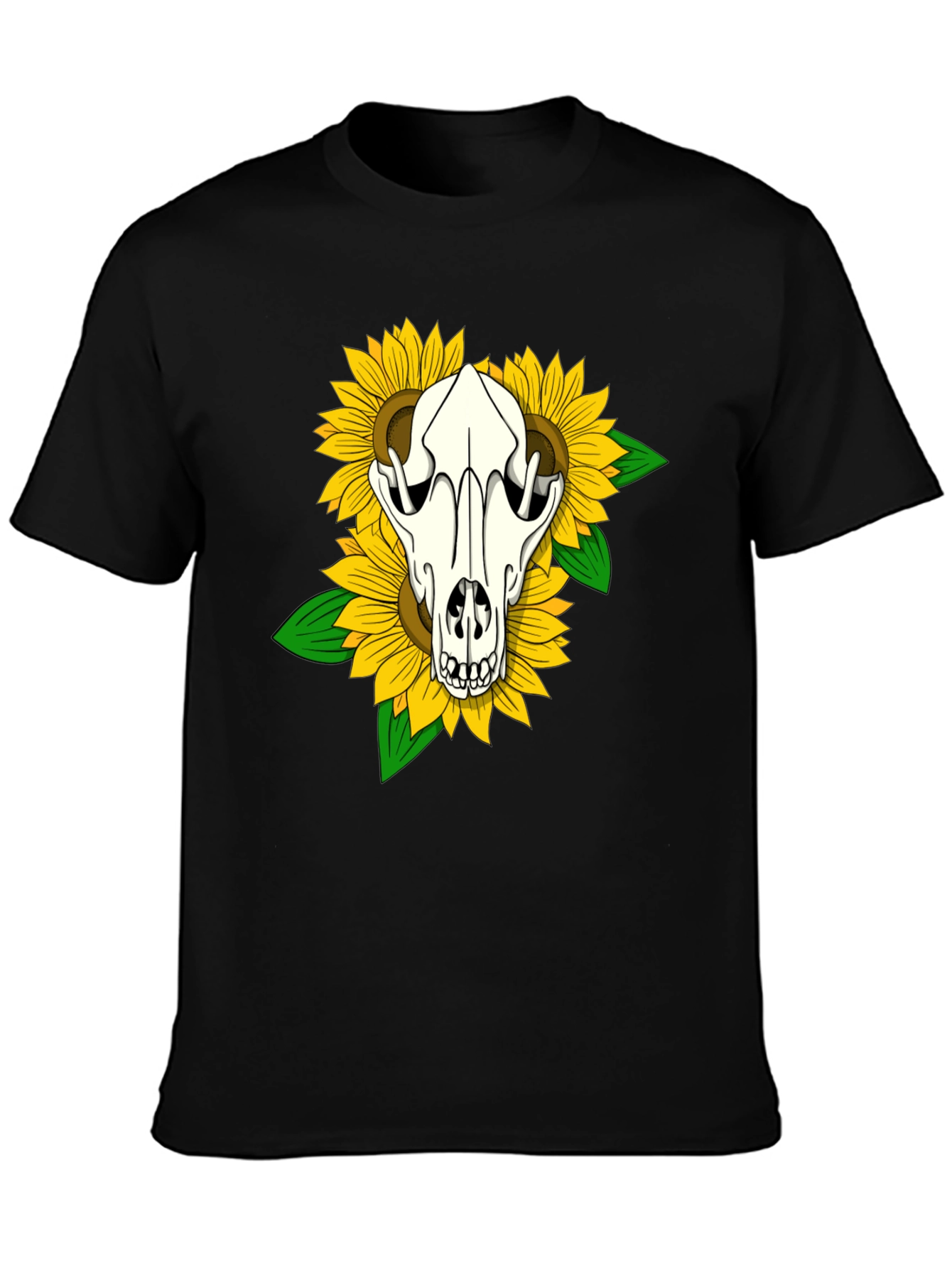 Skull & Sunflower Graphic T-Shirt - Black