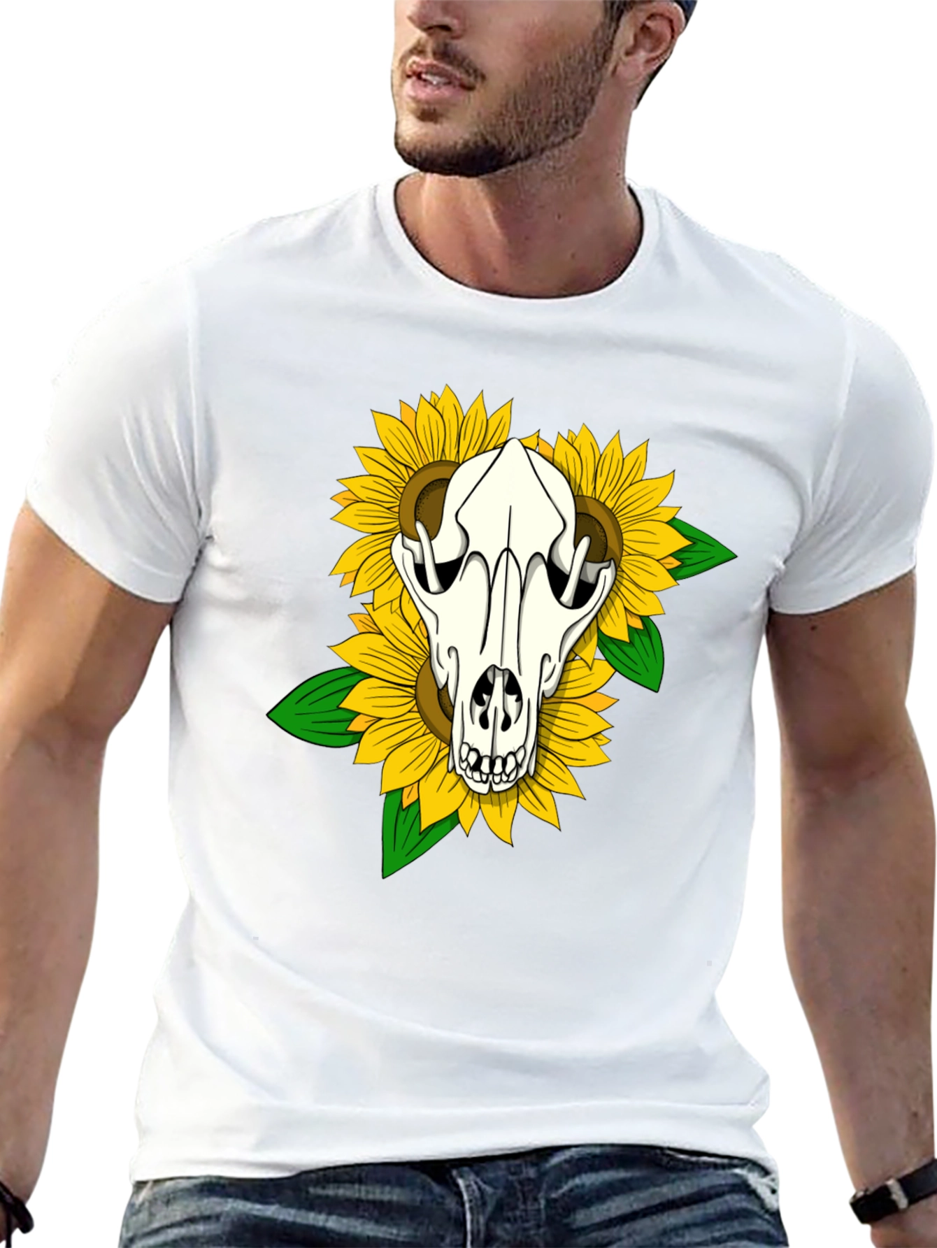 Skull & Sunflower Graphic T-Shirt - Black