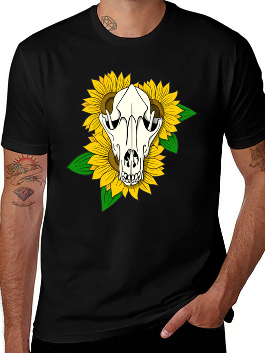 Skull & Sunflower Graphic T-Shirt - Black