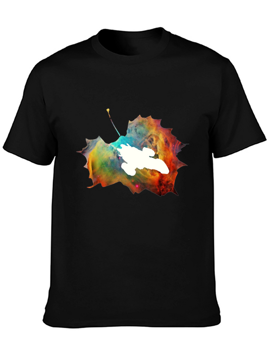Nebula Leaf Graphic Tee - Trendy Space Design Shirt