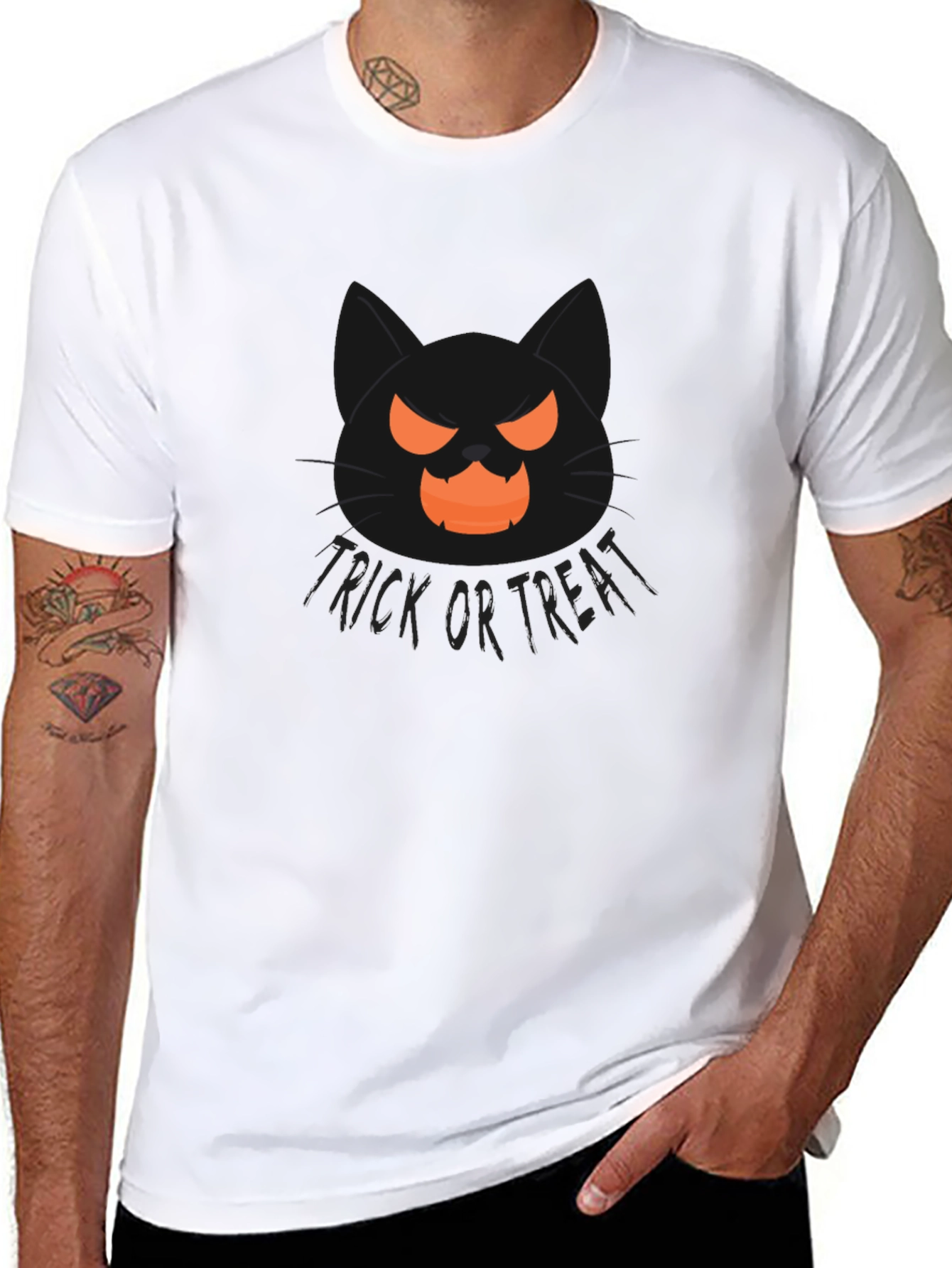 Halloween Cat Trick or Treat Black T-Shirt