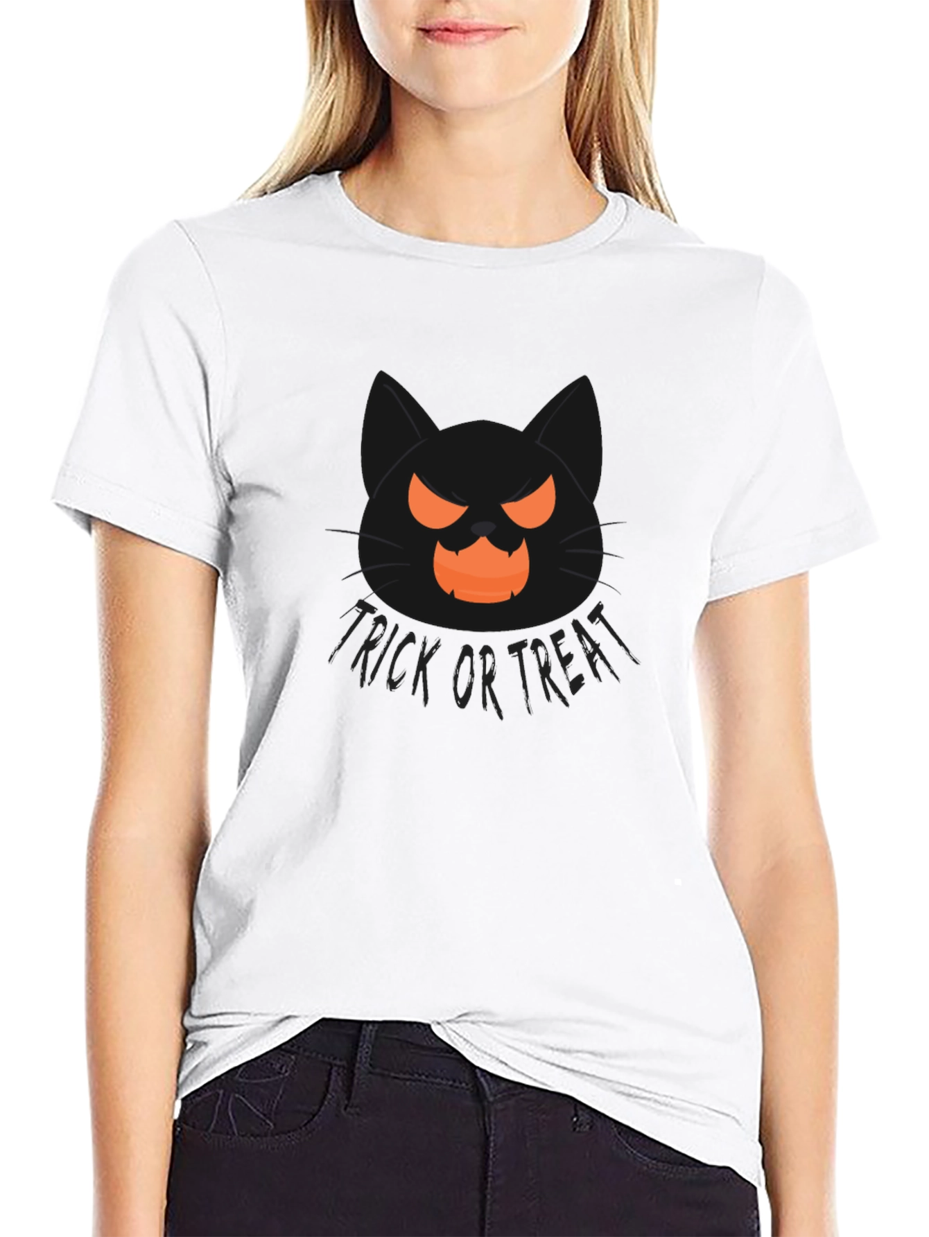 Halloween Cat Trick or Treat Black T-Shirt