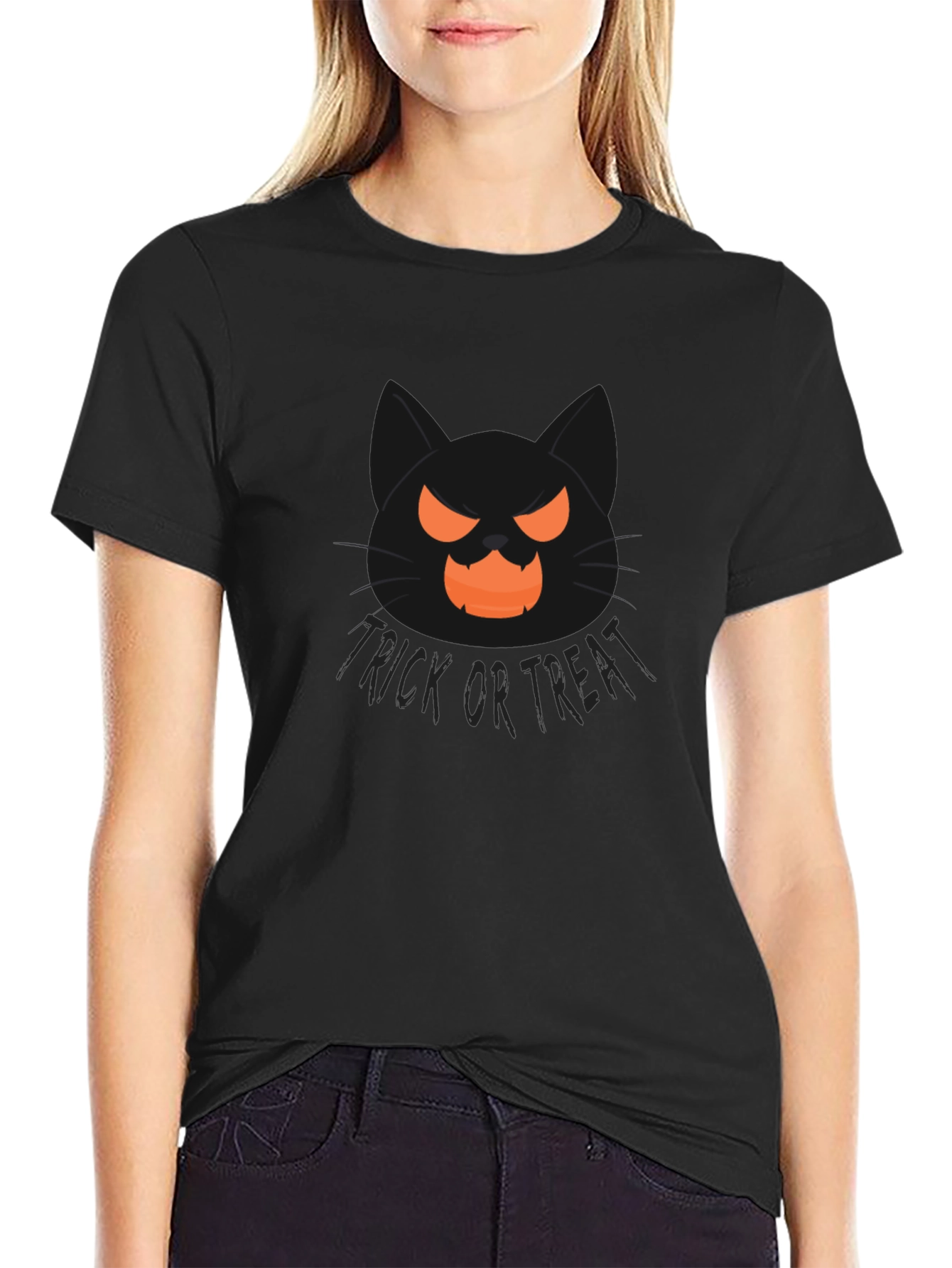 Halloween Cat Trick or Treat Black T-Shirt