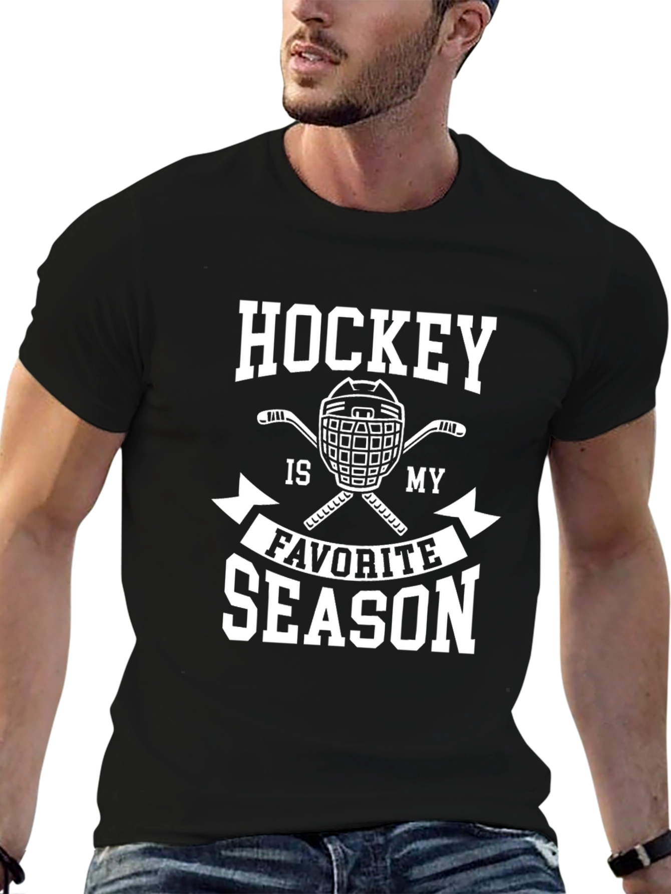 Hockey Is My Favorite Season Black Graphic T-Shirt