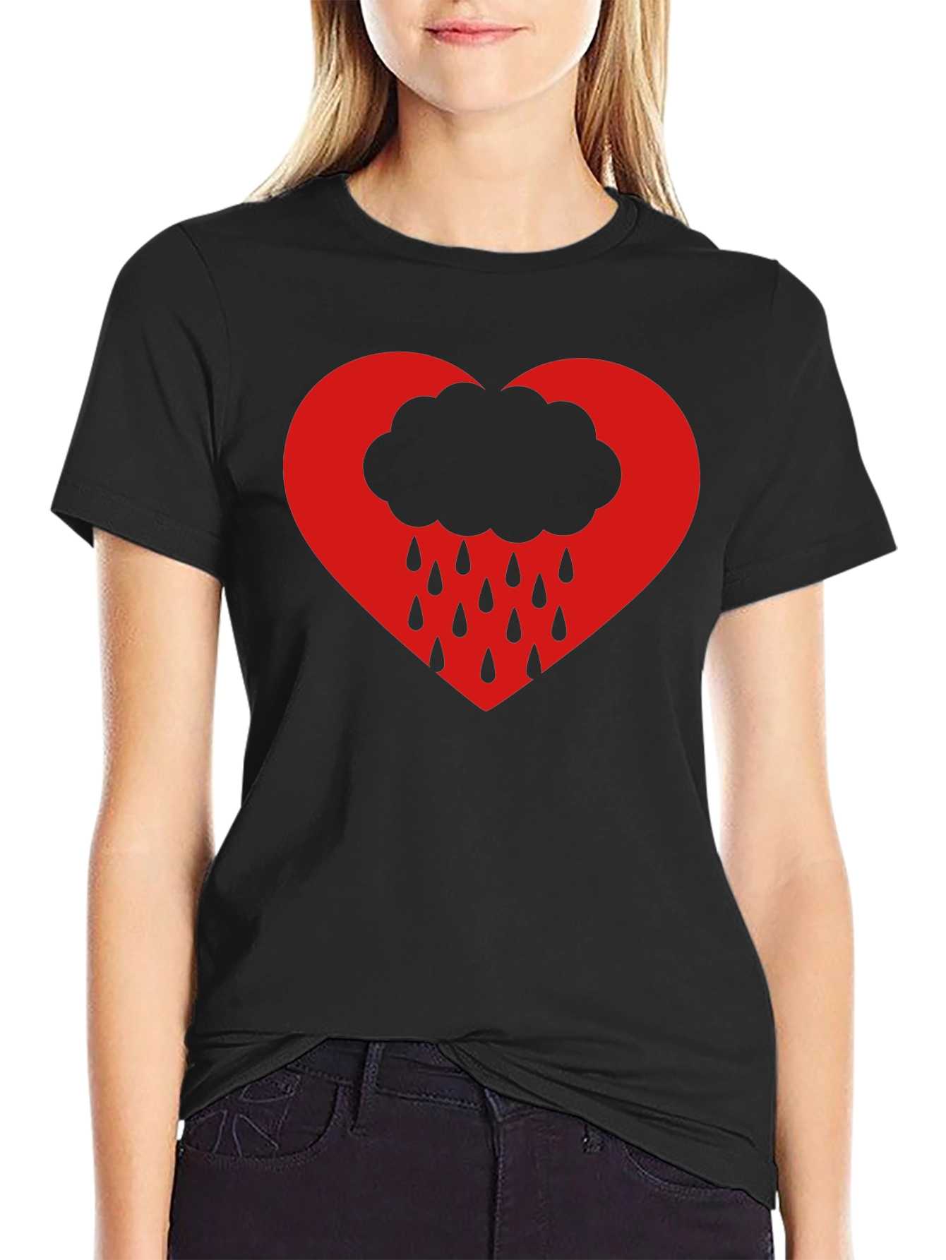 Heart Cloud Rain T-Shirt - Black