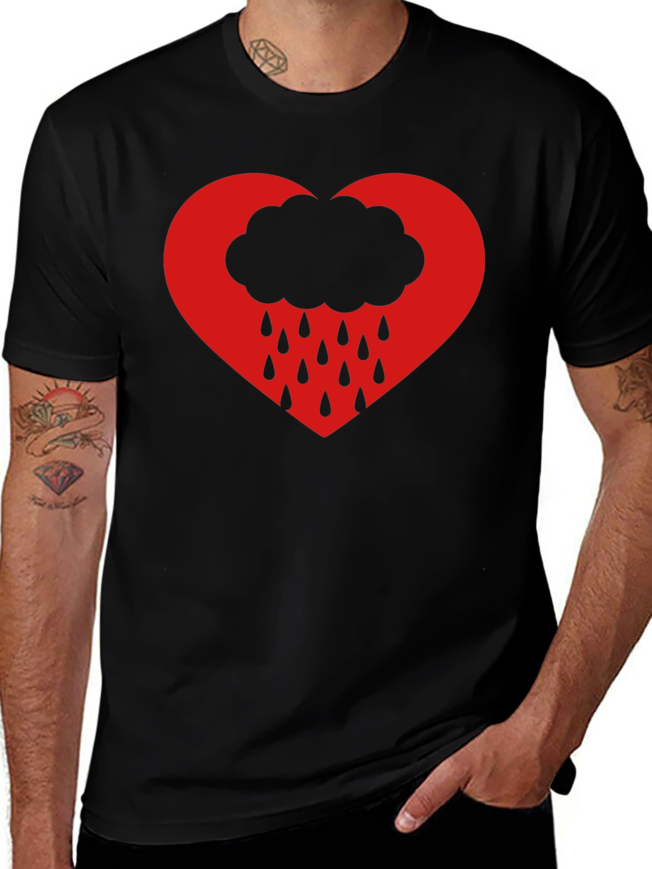 Heart Cloud Rain T-Shirt - Black