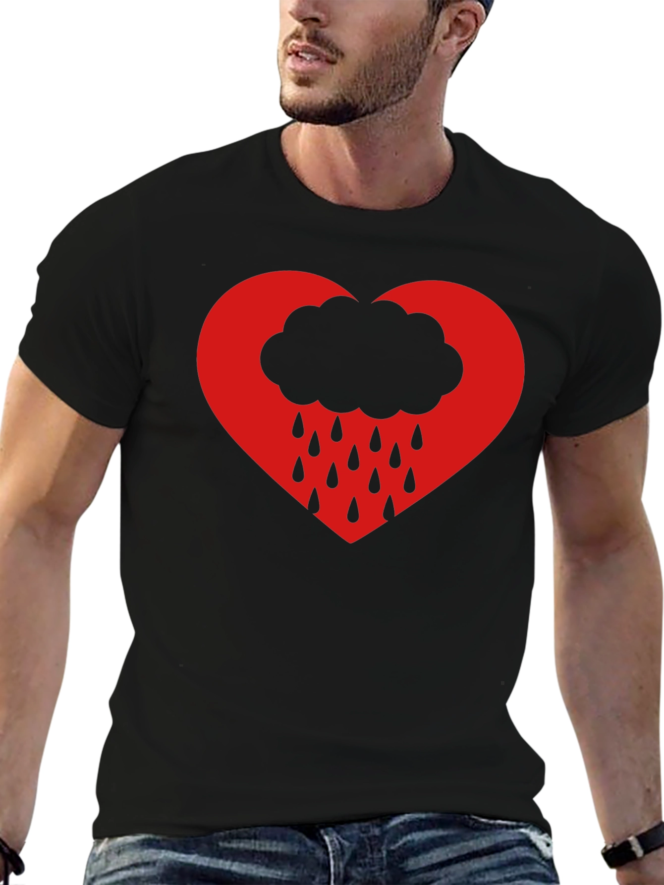 Heart Cloud Rain T-Shirt - Black