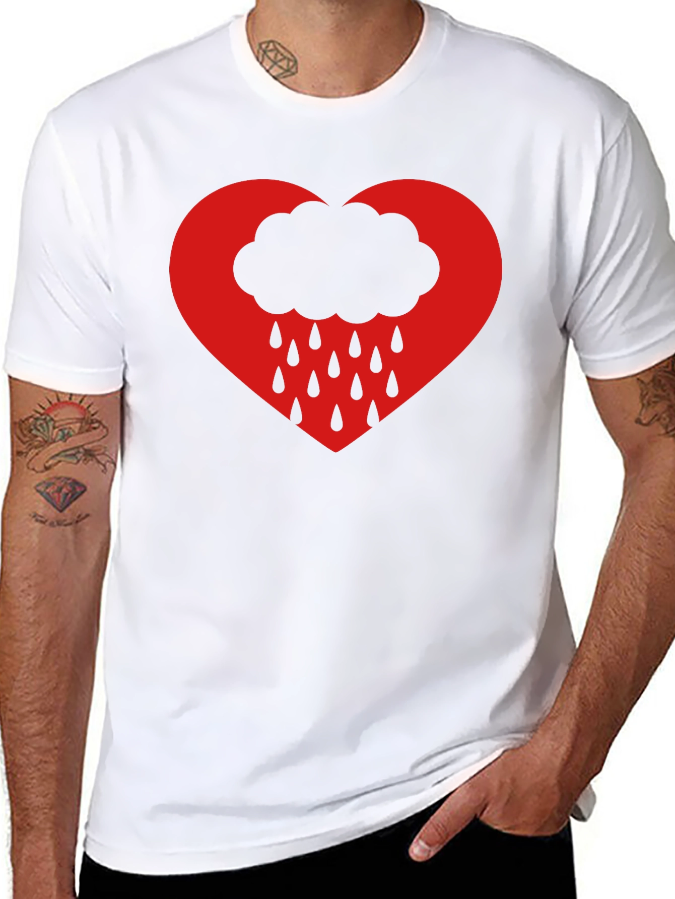 Heart Cloud Rain T-Shirt - Black