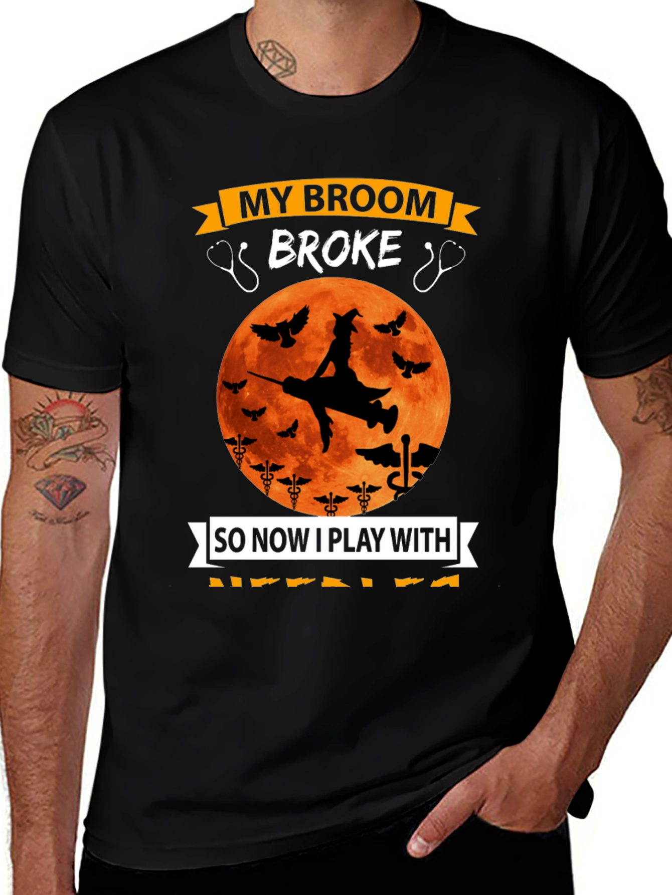 Nurse Halloween T-Shirt - Broken Broom