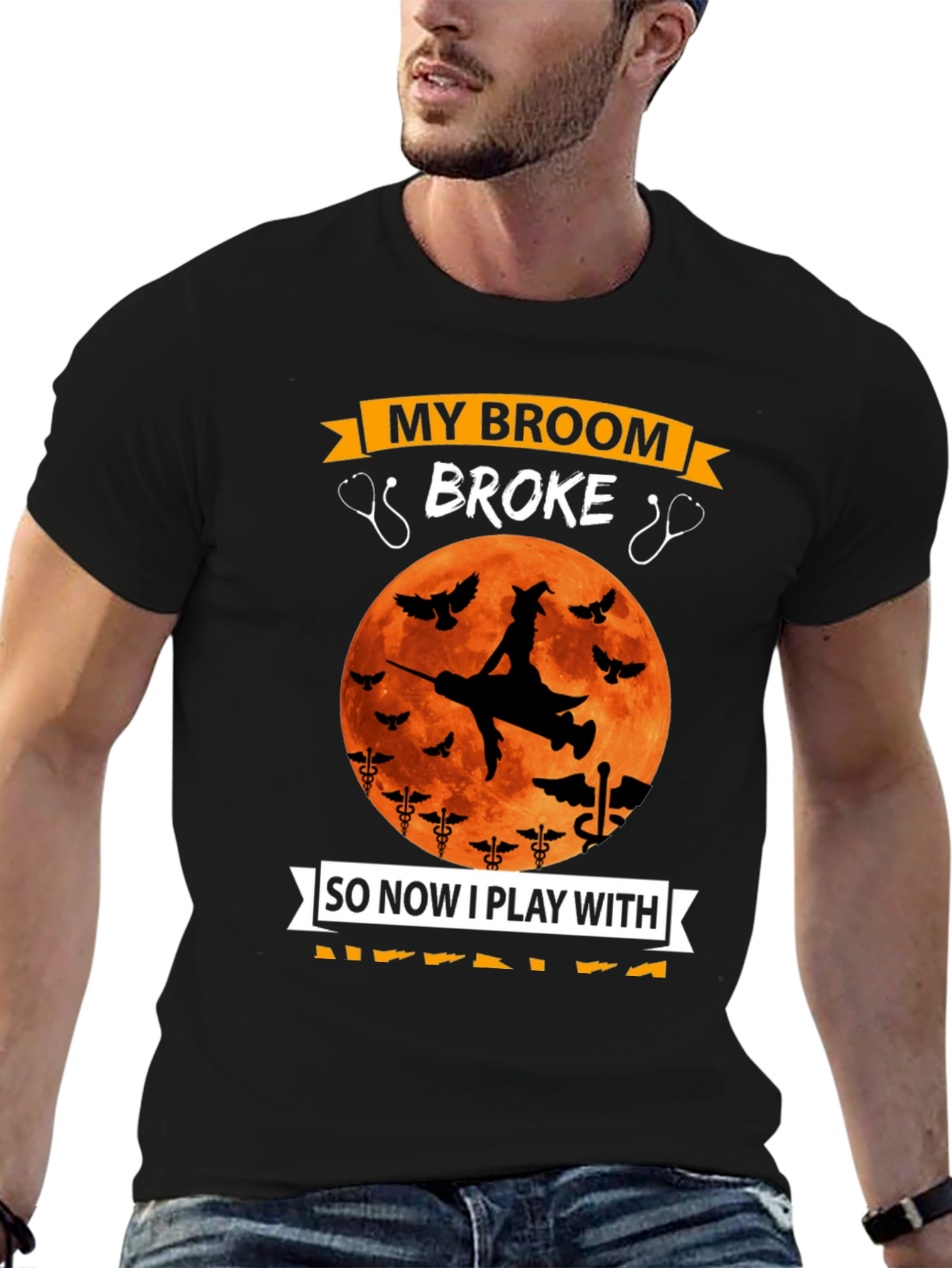 Nurse Halloween T-Shirt - Broken Broom