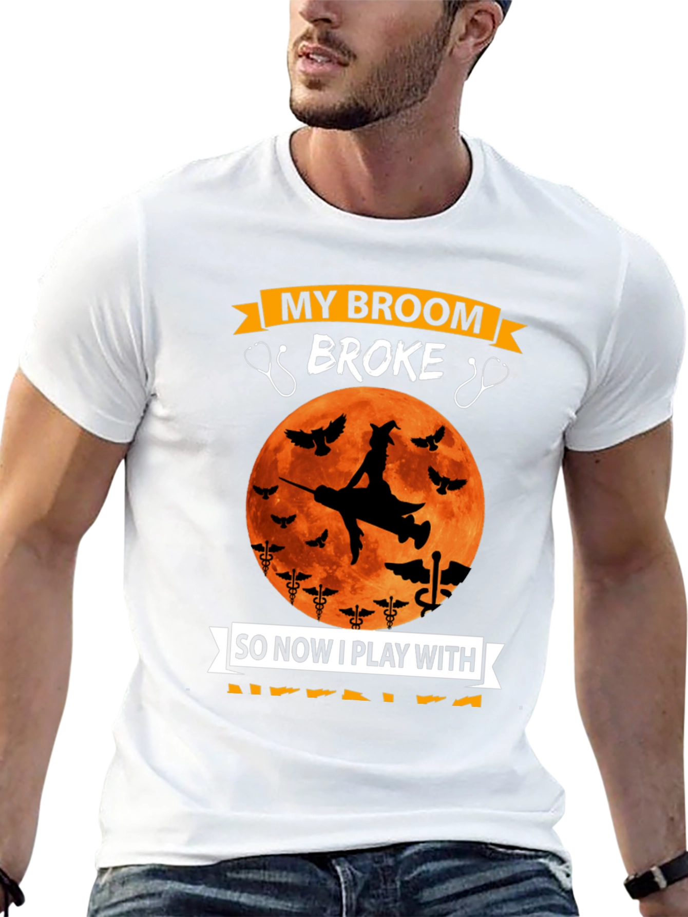 Nurse Halloween T-Shirt - Broken Broom