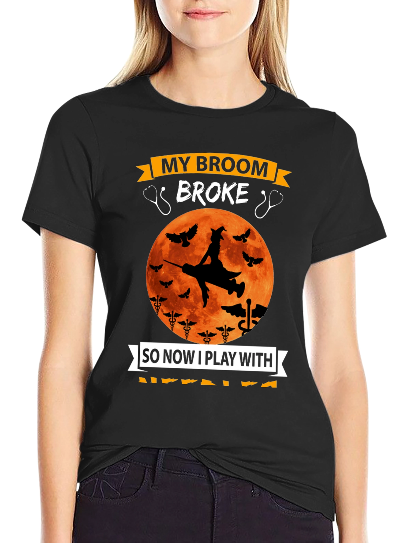 Nurse Halloween T-Shirt - Broken Broom